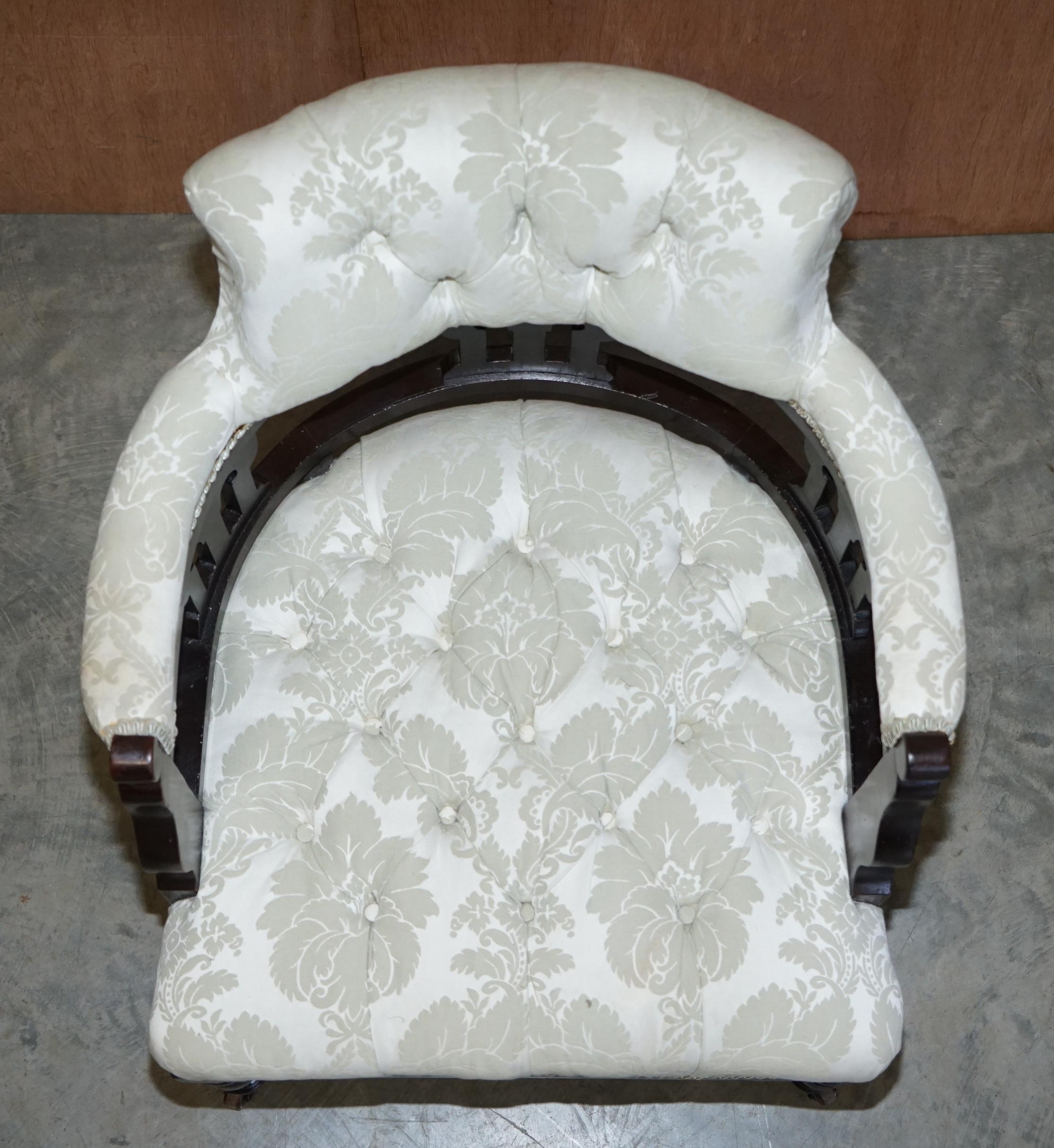 Hand-Crafted Lovely Victorian Fabric Upholstered Chesterfield Occasional Captains Armchair