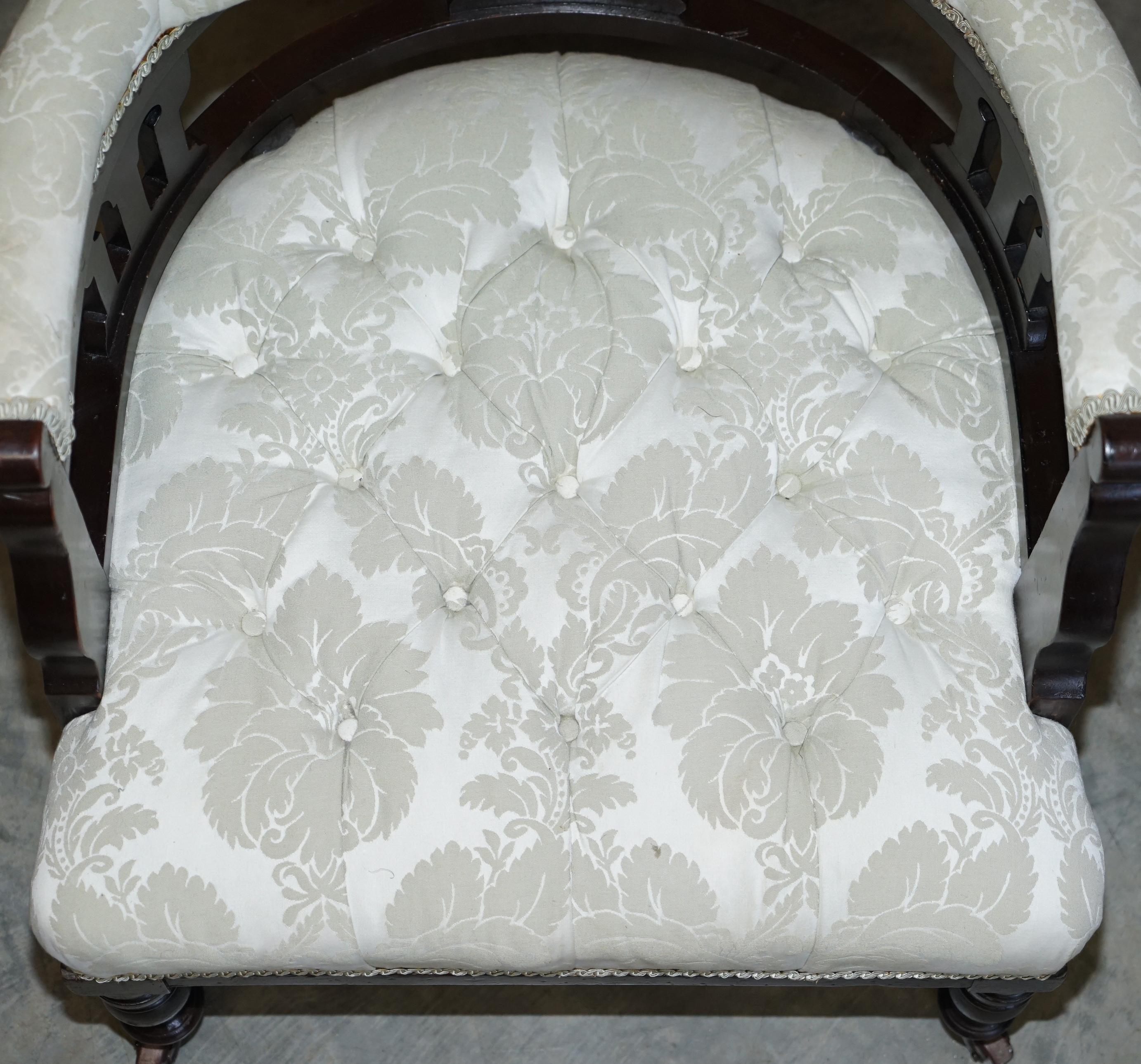 Late 19th Century Lovely Victorian Fabric Upholstered Chesterfield Occasional Captains Armchair