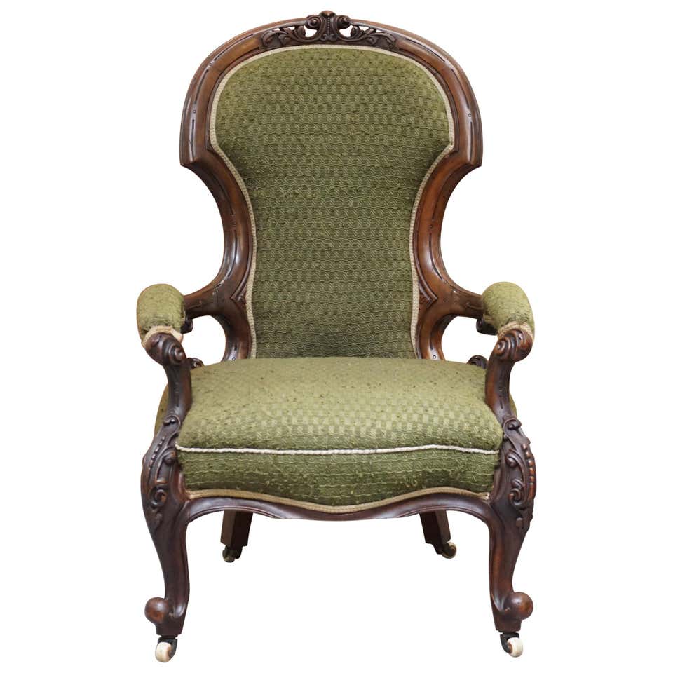 Victorian Embroidered Carved Oak Framed Library Reading Chair Gillows ...