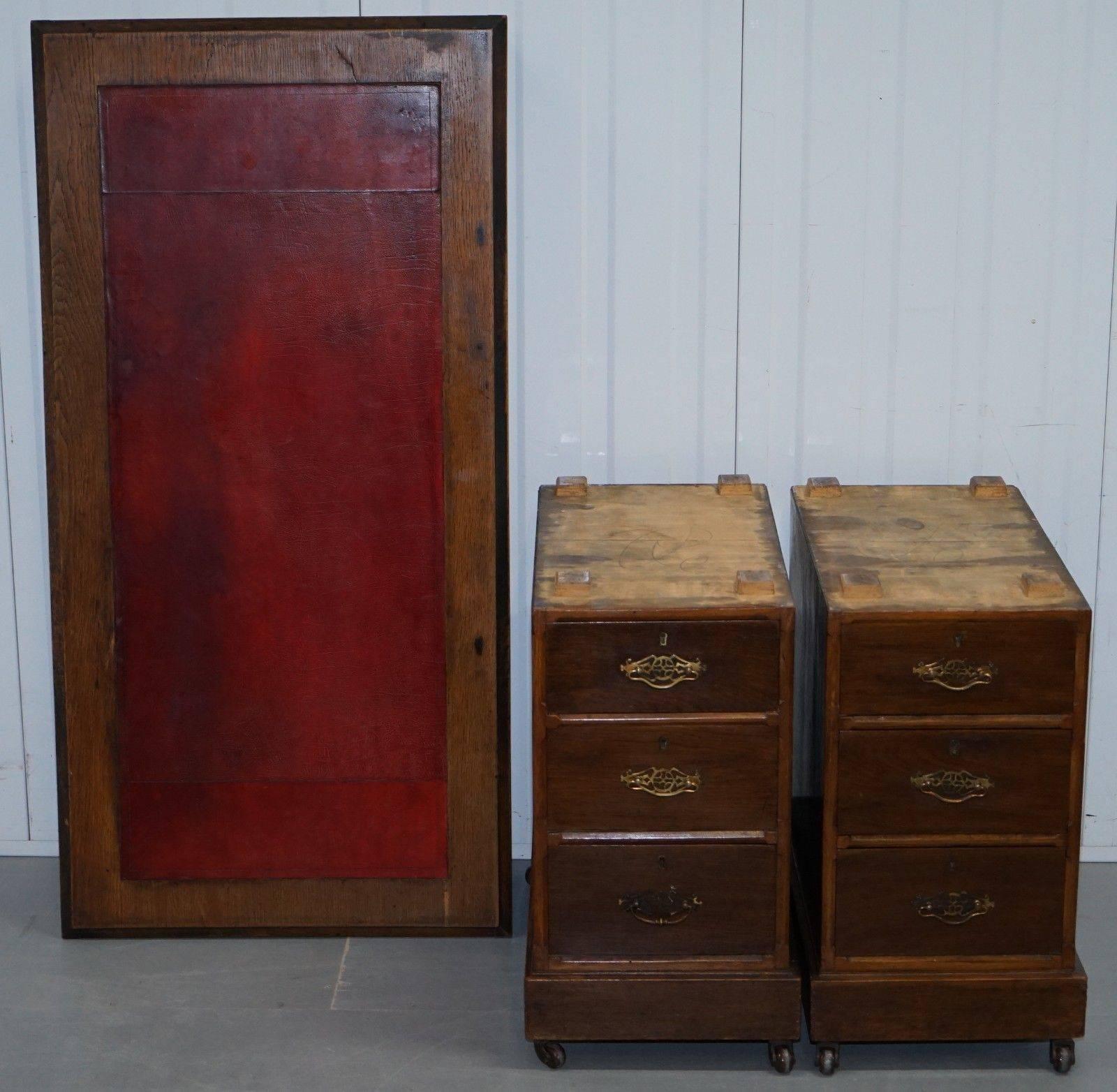 Lovely Victorian Light Mahogany Twin Pedestal Partner Desk Original Handles Rare 4
