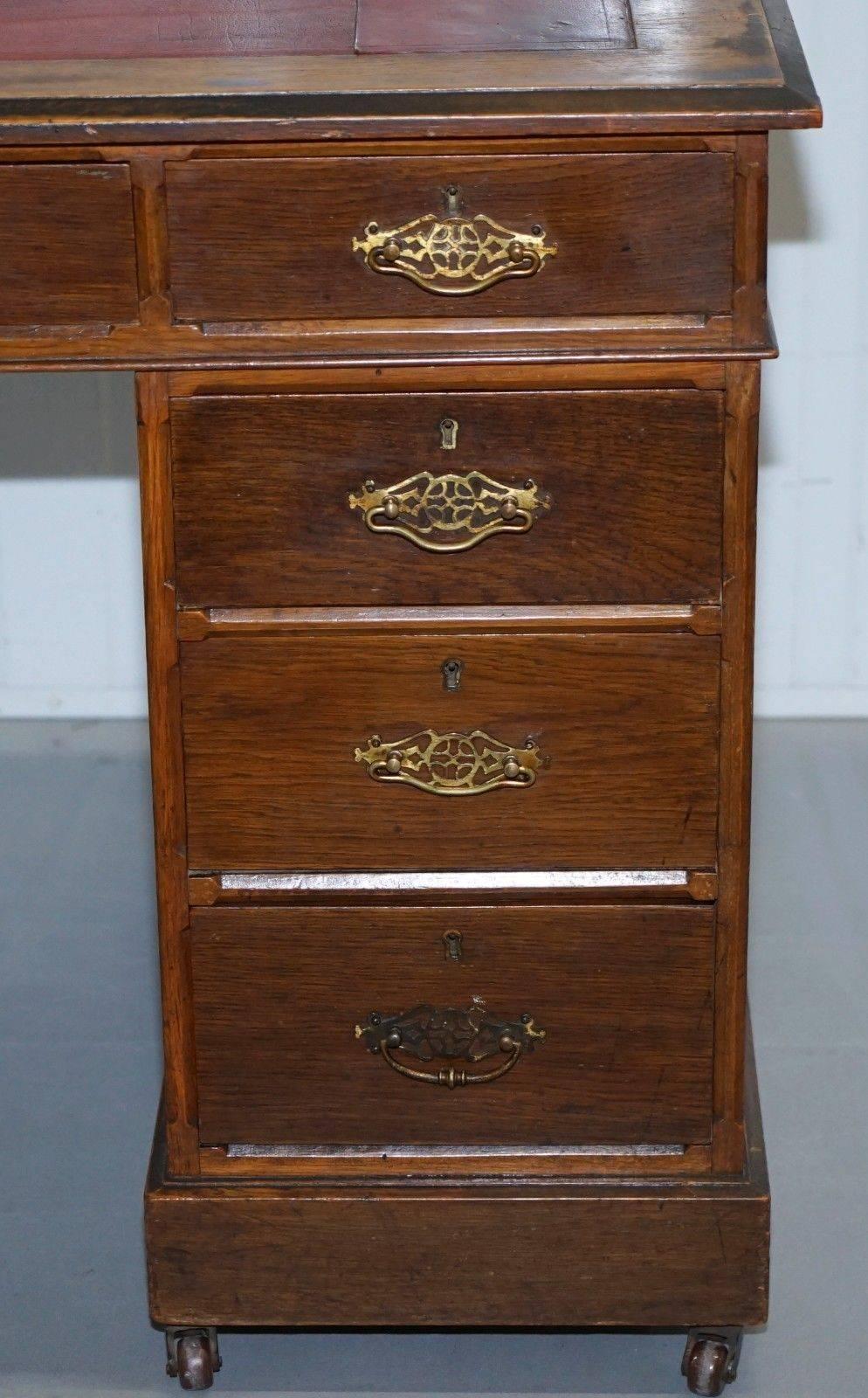 British Lovely Victorian Light Mahogany Twin Pedestal Partner Desk Original Handles Rare