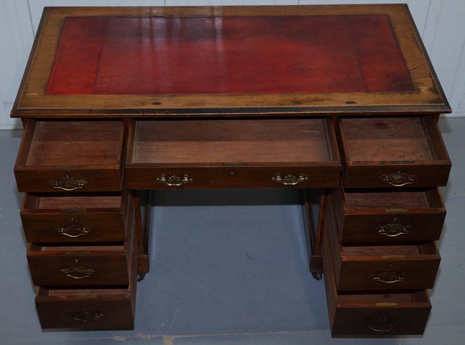 19th Century Lovely Victorian Light Mahogany Twin Pedestal Partner Desk Original Handles Rare