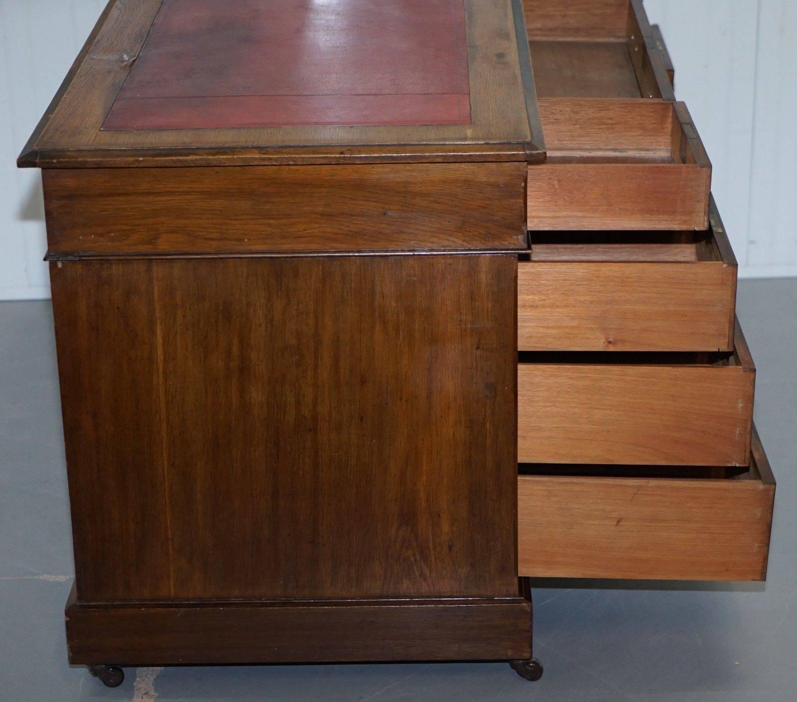 Leather Lovely Victorian Light Mahogany Twin Pedestal Partner Desk Original Handles Rare