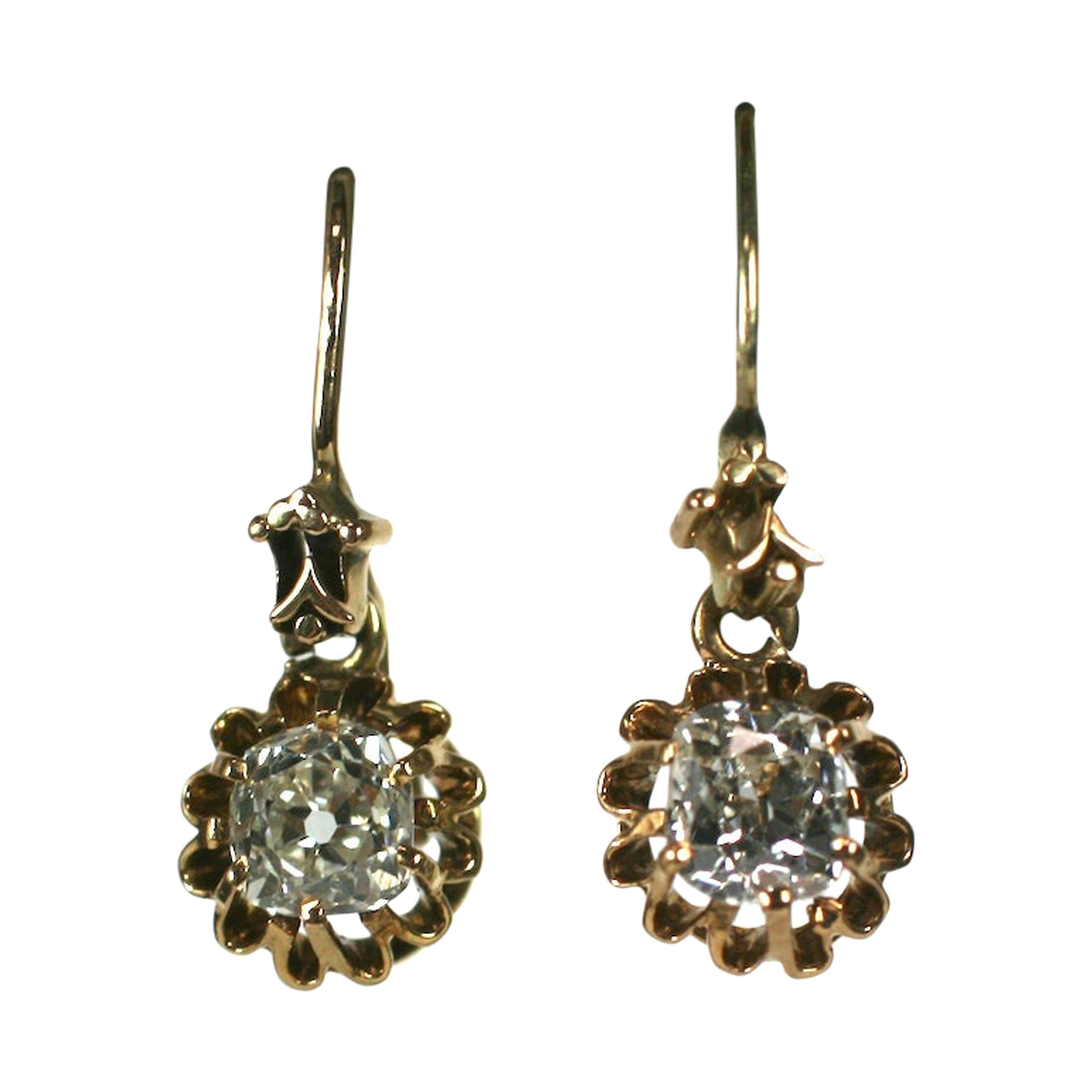 Jolies boucles d'oreilles en diamant de mine victorienne en vente