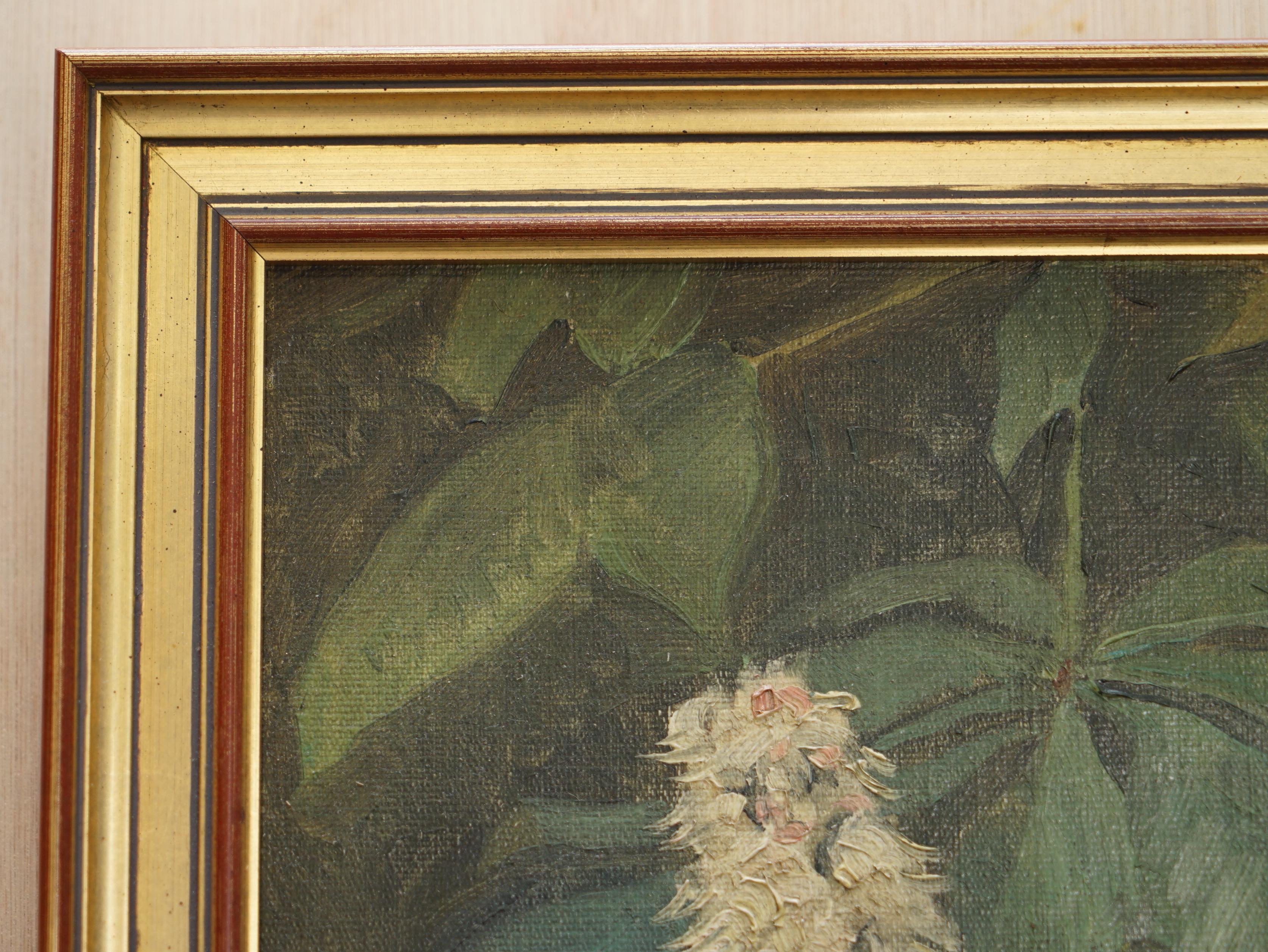 Hand-Crafted Lovely Victorian Oil on Canvus Painting by E.Drvee circa 1880-1900 of Flowers