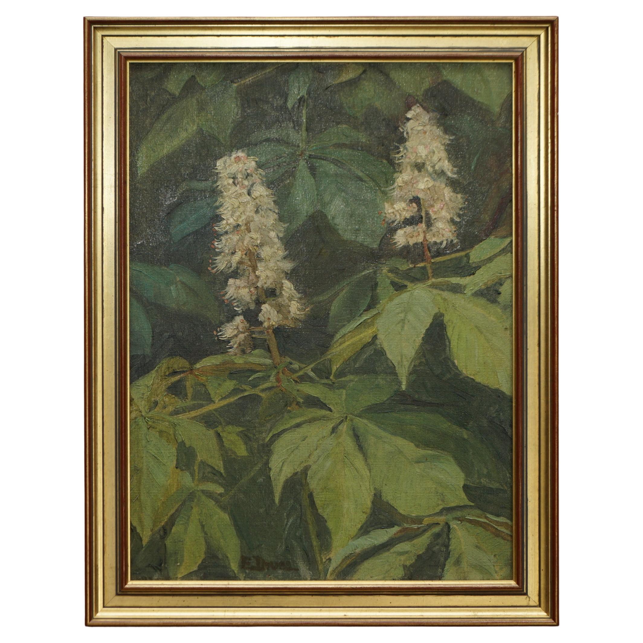 Lovely Victorian Oil on Canvus Painting by E.Drvee circa 1880-1900 of Flowers