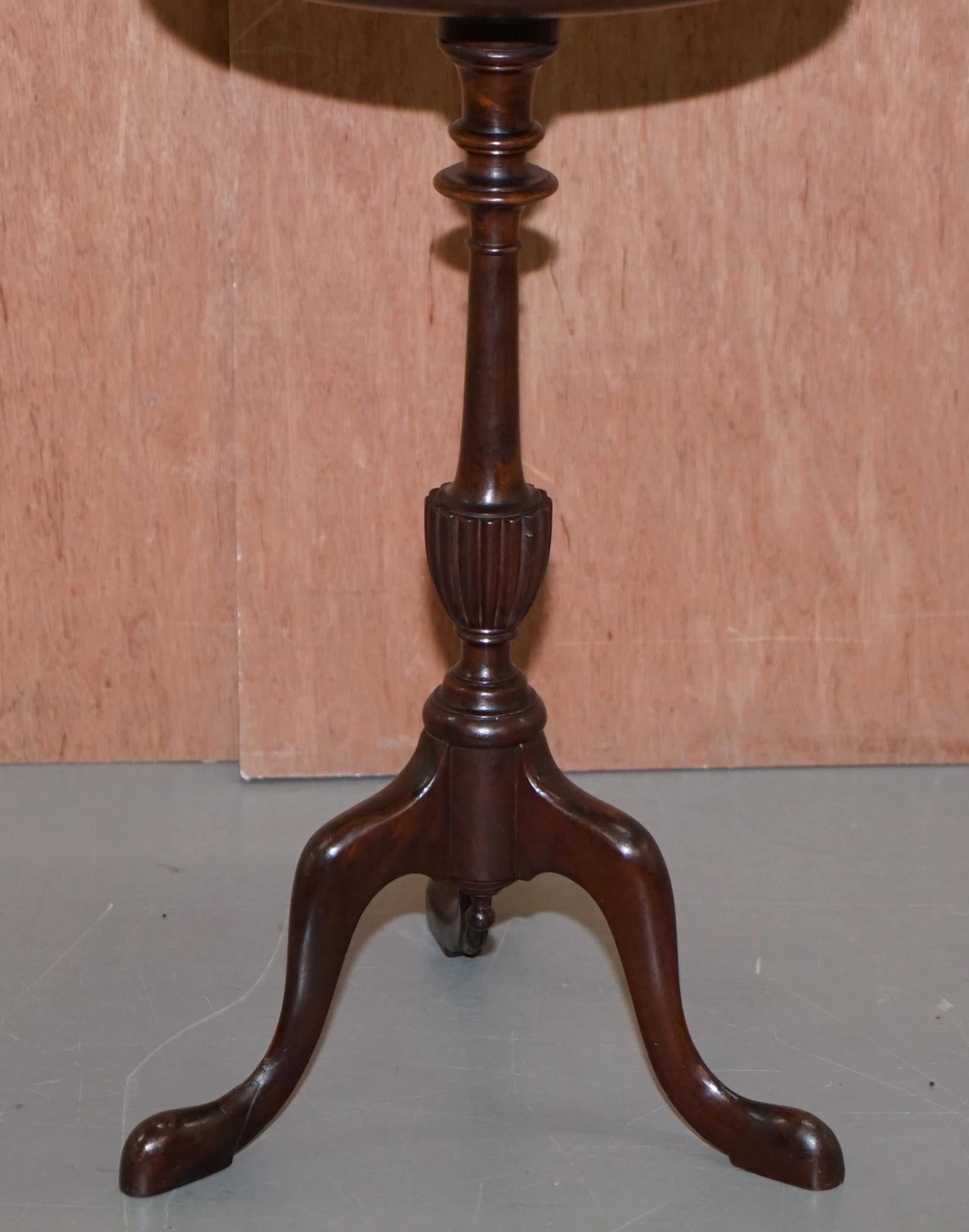 19th Century Lovely Victorian Scottish Hardwood Tripod Lamp Side End Wine Table Carved Top