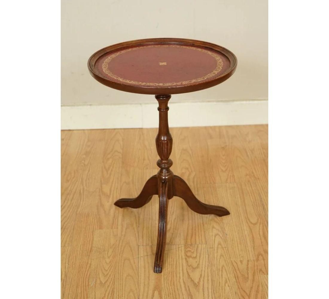 Hand-Crafted Lovely Victorian Side End Plant Side Table with Red Leather Embossed Top For Sale