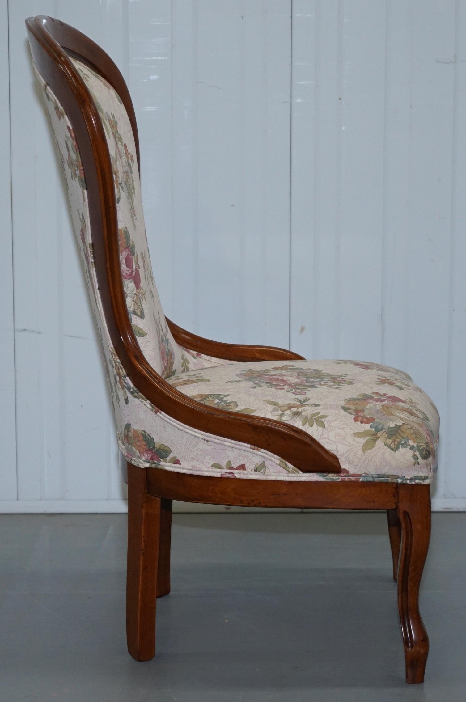 Lovely Victorian Walnut Framed with Floral Upholstery Nursing Chair or Armchair 3