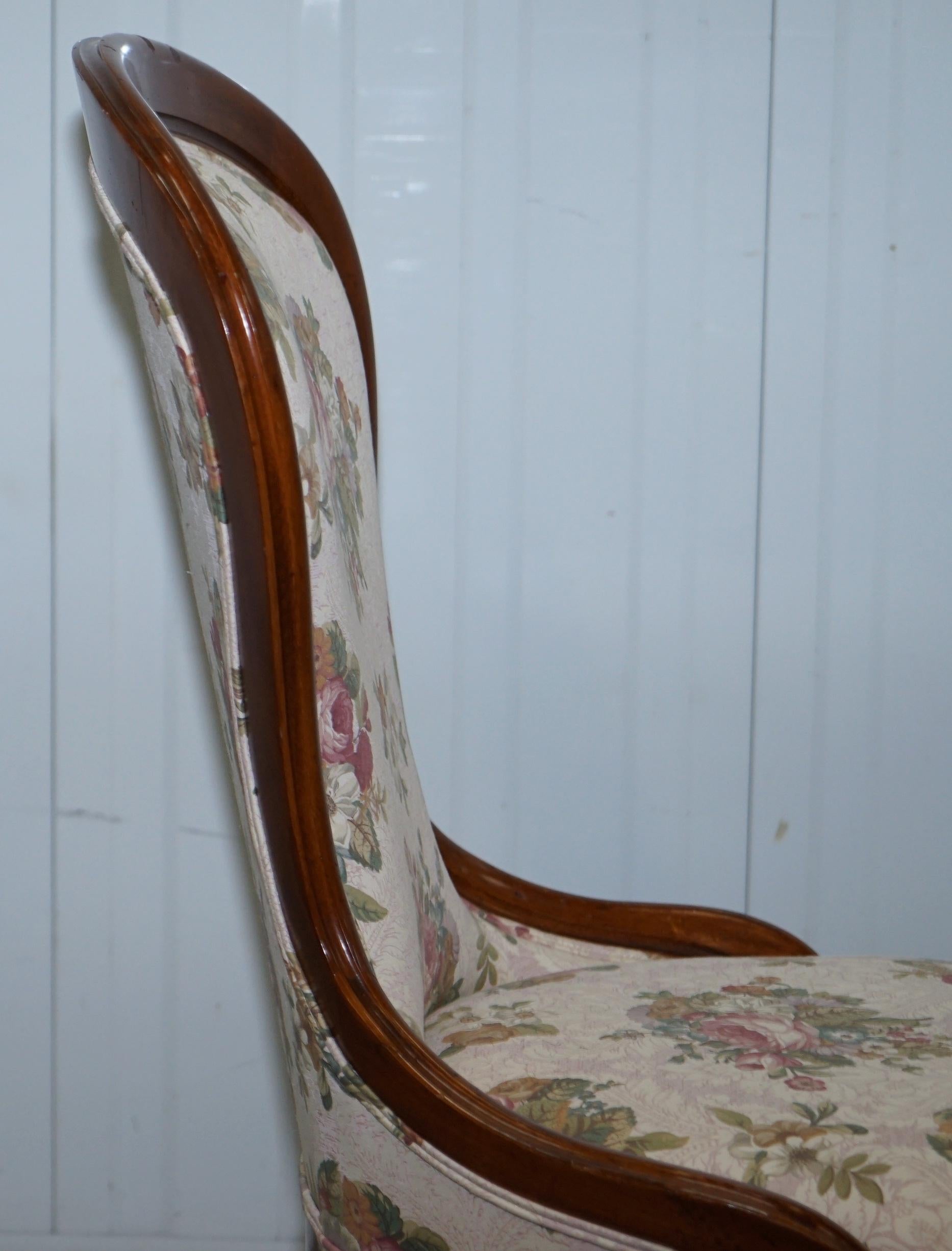 Lovely Victorian Walnut Framed with Floral Upholstery Nursing Chair or Armchair 5