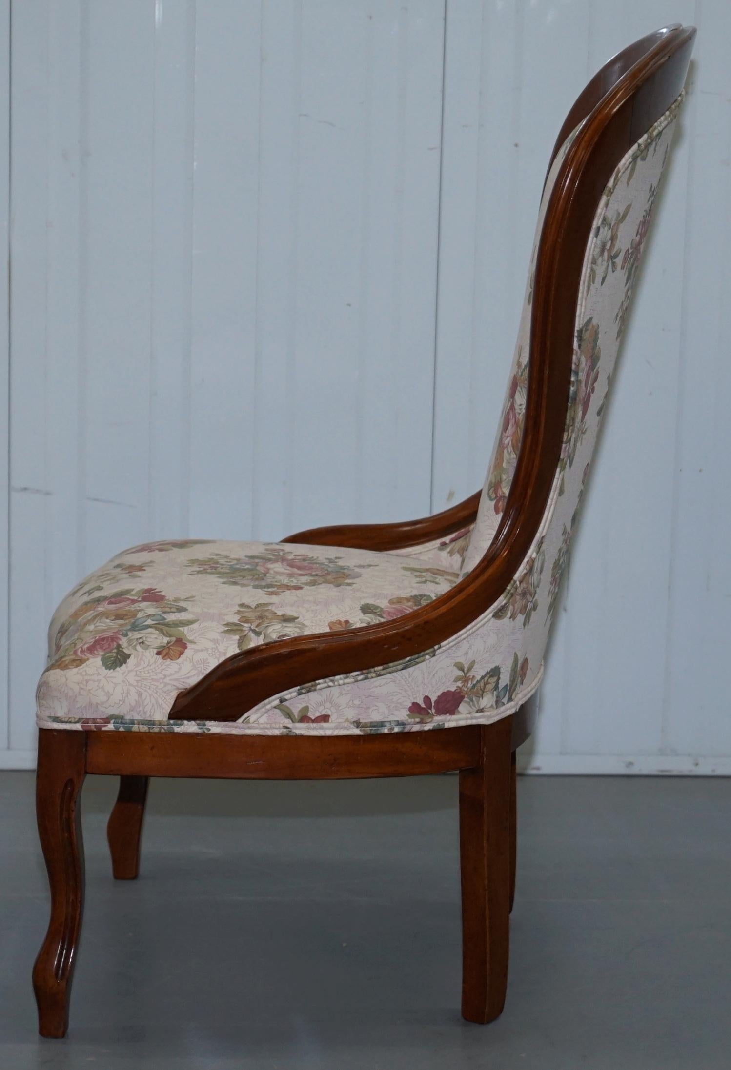 Lovely Victorian Walnut Framed with Floral Upholstery Nursing Chair or Armchair 8