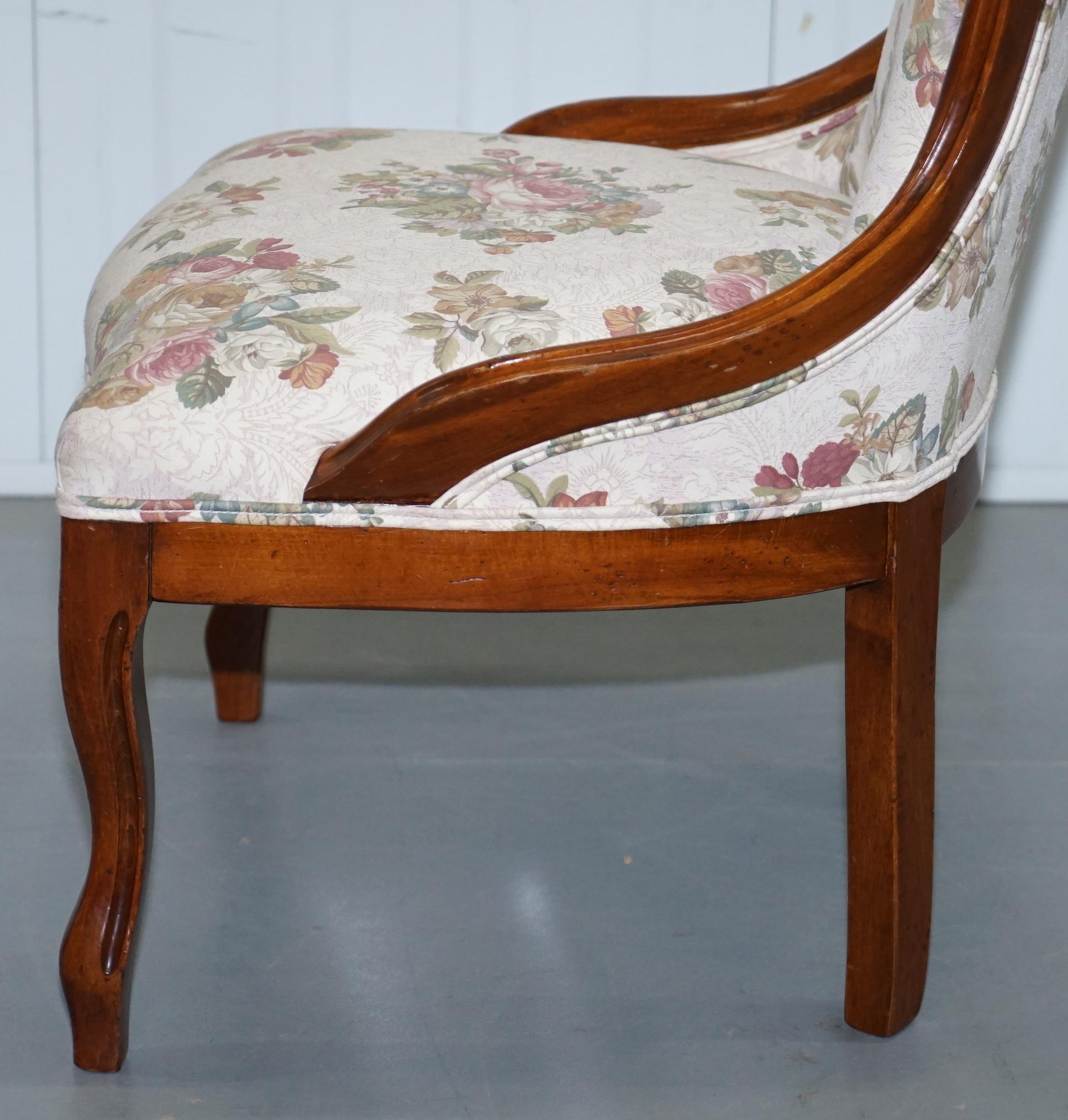 Lovely Victorian Walnut Framed with Floral Upholstery Nursing Chair or Armchair 9