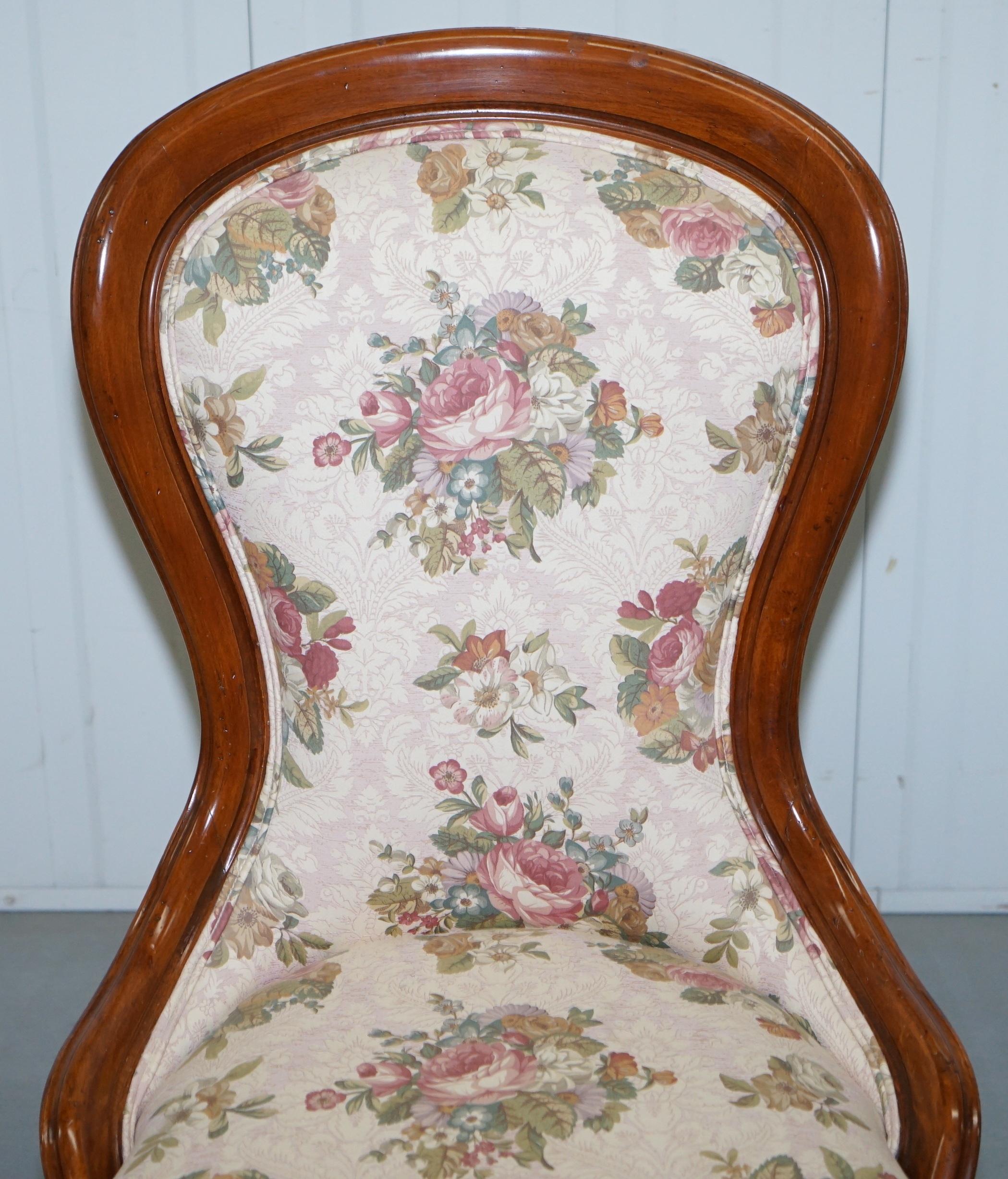 English Lovely Victorian Walnut Framed with Floral Upholstery Nursing Chair or Armchair