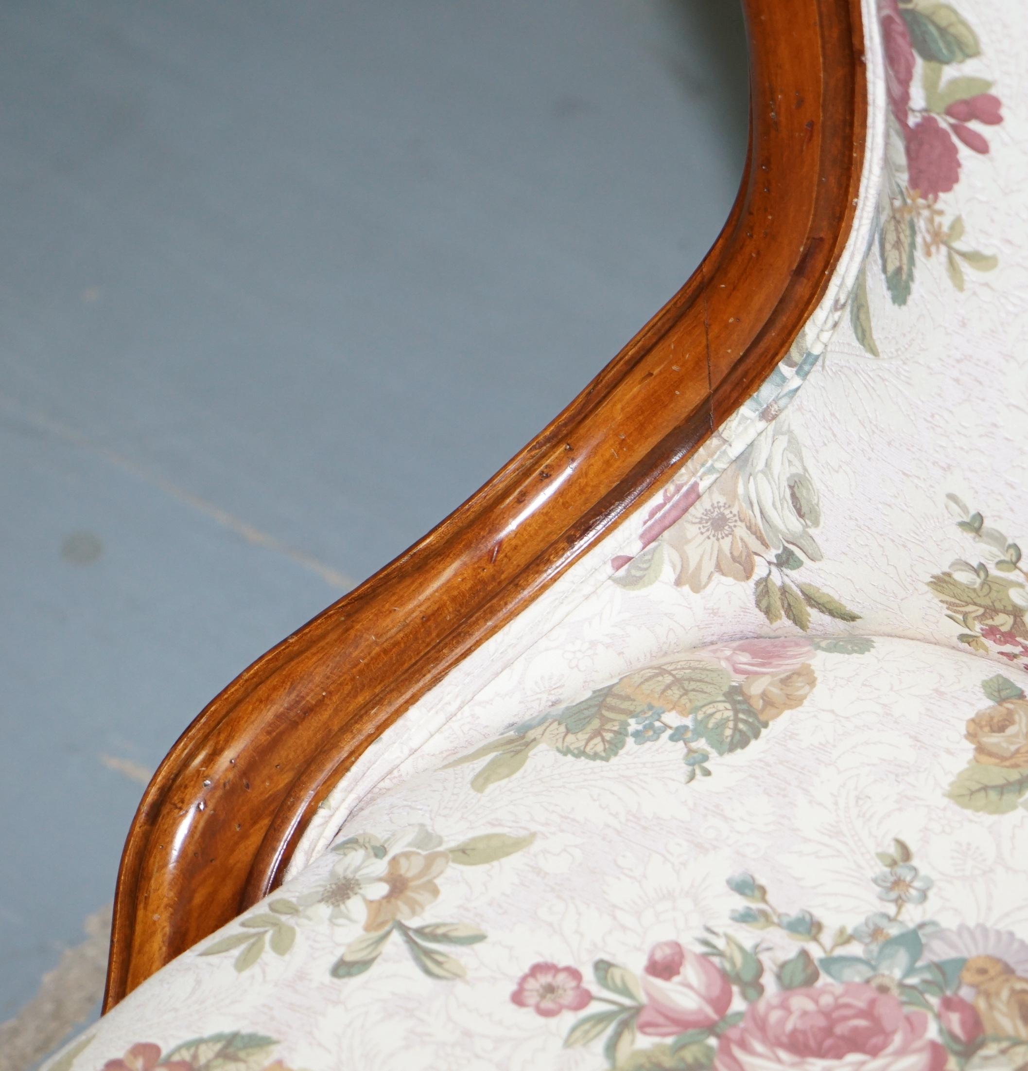 Carved Lovely Victorian Walnut Framed with Floral Upholstery Nursing Chair or Armchair