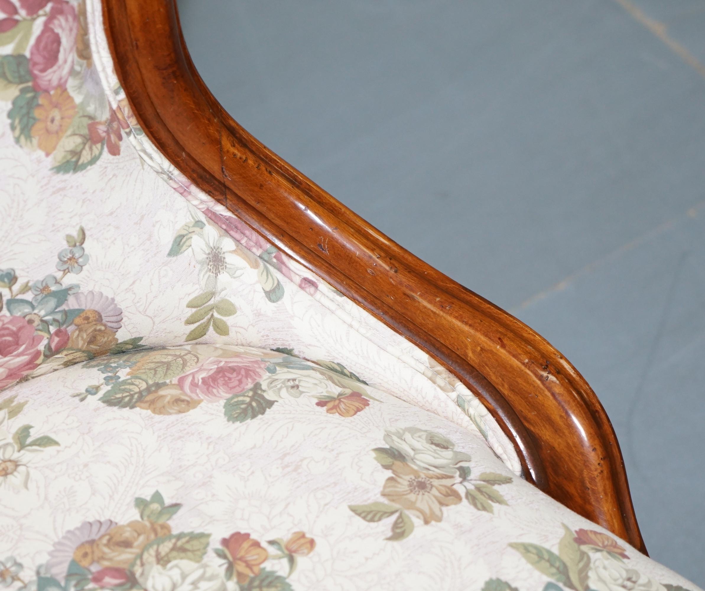 19th Century Lovely Victorian Walnut Framed with Floral Upholstery Nursing Chair or Armchair