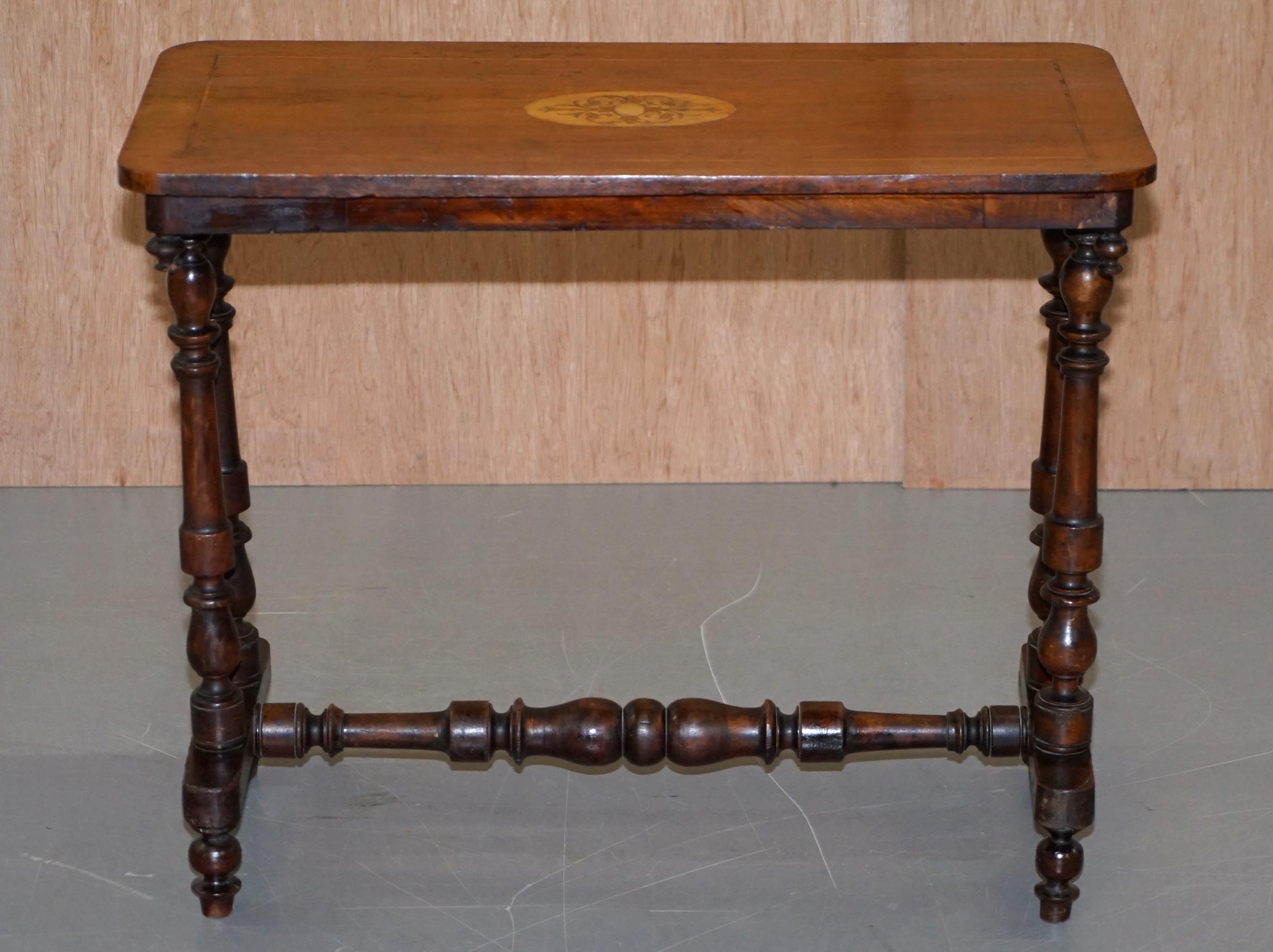 We are delighted to offer for sale this stunning original Victorian walnut inlaid silver tea or occasional table

Totally original and unrestored other than cleaning waxing a polishing. This mid Victorian occasional table is versatile and can be