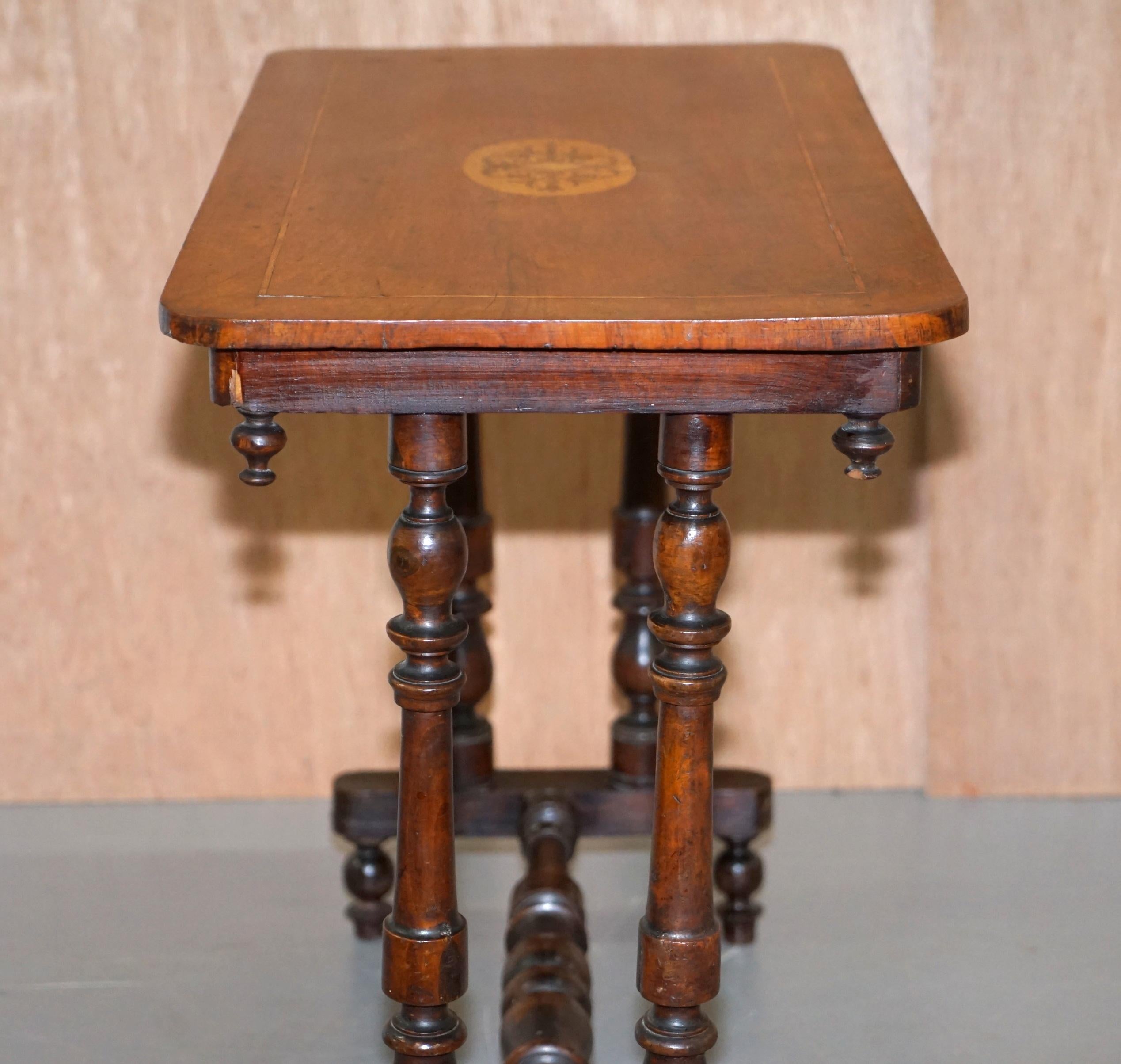 Lovely Victorian Walnut Inlaid Silver Tea or Occasional Side Table Lovely Inlay 3