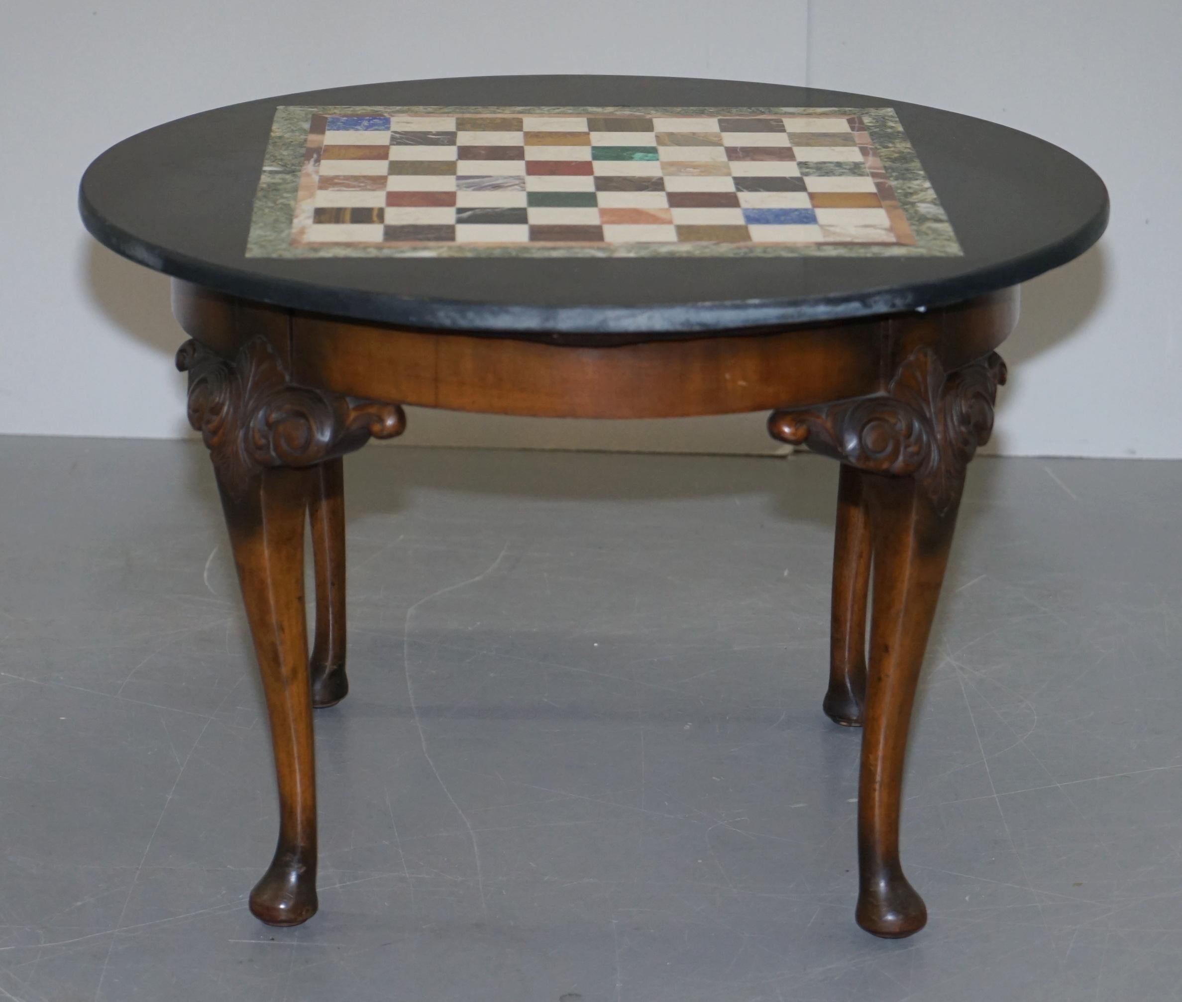 Lovely Victorian Walnut & Italian Pietra Dura Specimen Marble Chess Coffee Table 6