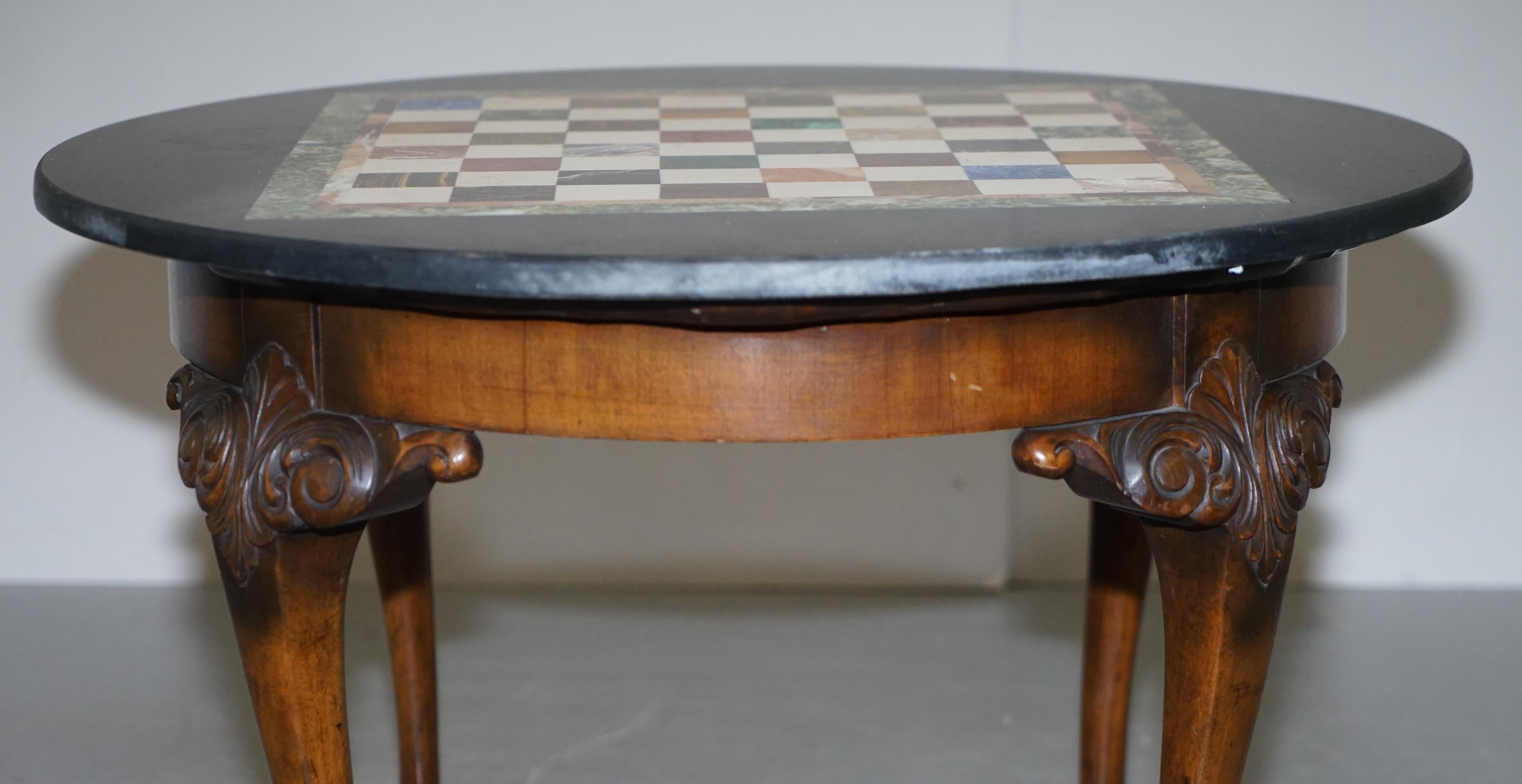 Lovely Victorian Walnut & Italian Pietra Dura Specimen Marble Chess Coffee Table 9