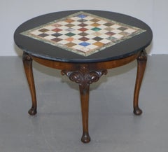 Lovely Victorian Walnut & Italian Pietra Dura Specimen Marble Chess Coffee Table