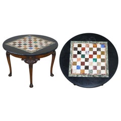 Lovely Victorian Walnut & Italian Pietra Dura Specimen Marble Chess Coffee Table