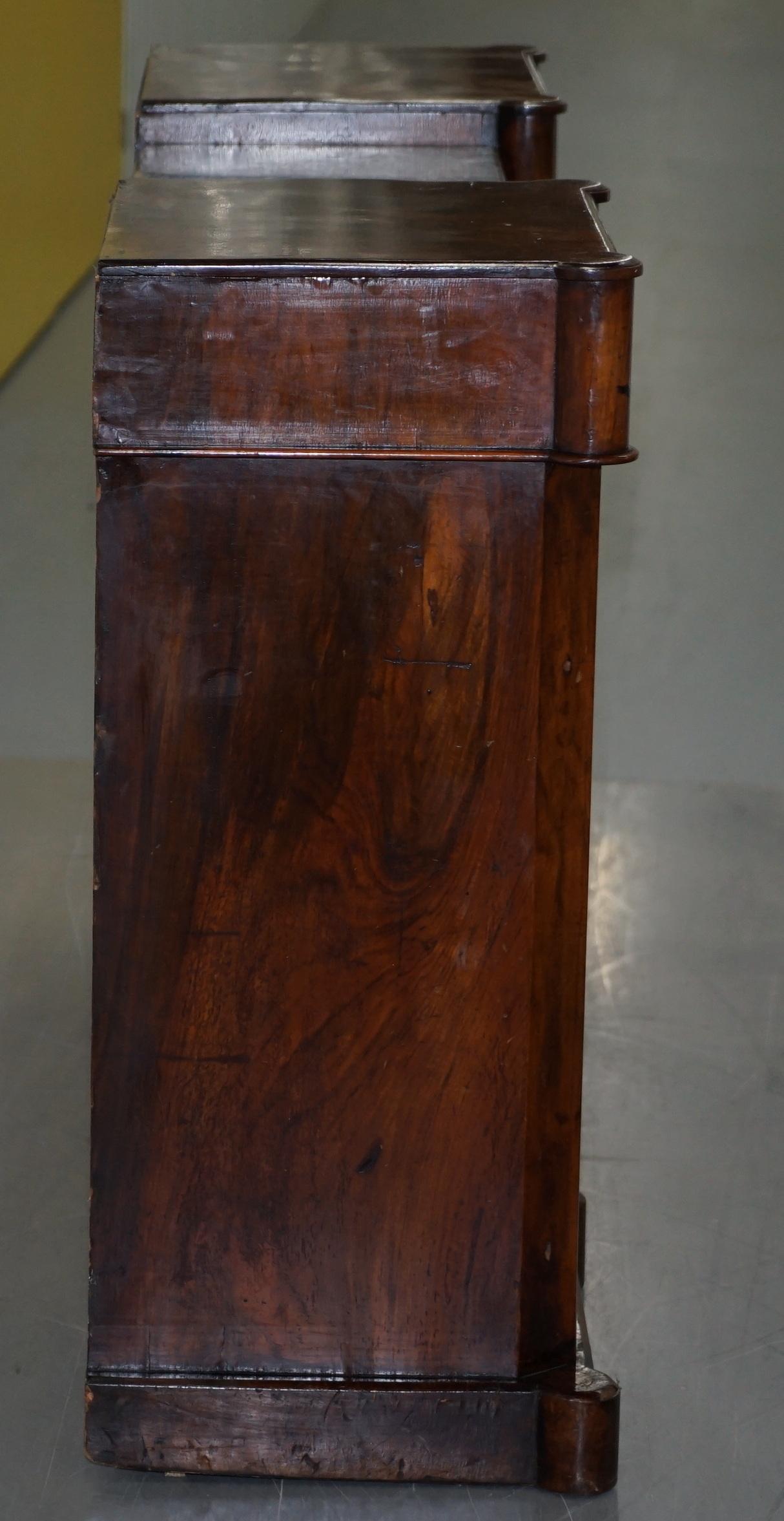 Lovely Victorian Walnut Marquetry Inlaid Credenza Sideboard Marble Top Mirrored For Sale 5