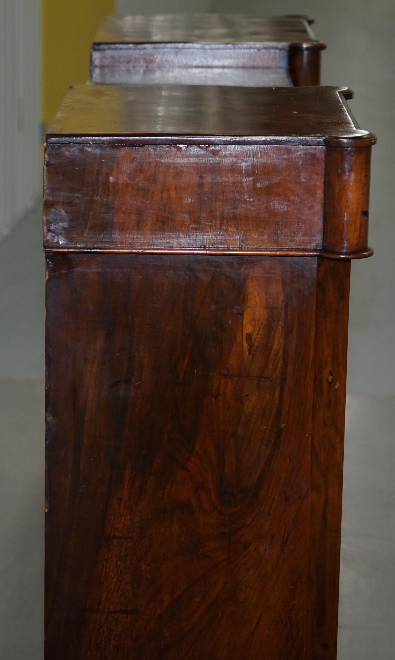Lovely Victorian Walnut Marquetry Inlaid Credenza Sideboard Marble Top Mirrored For Sale 6