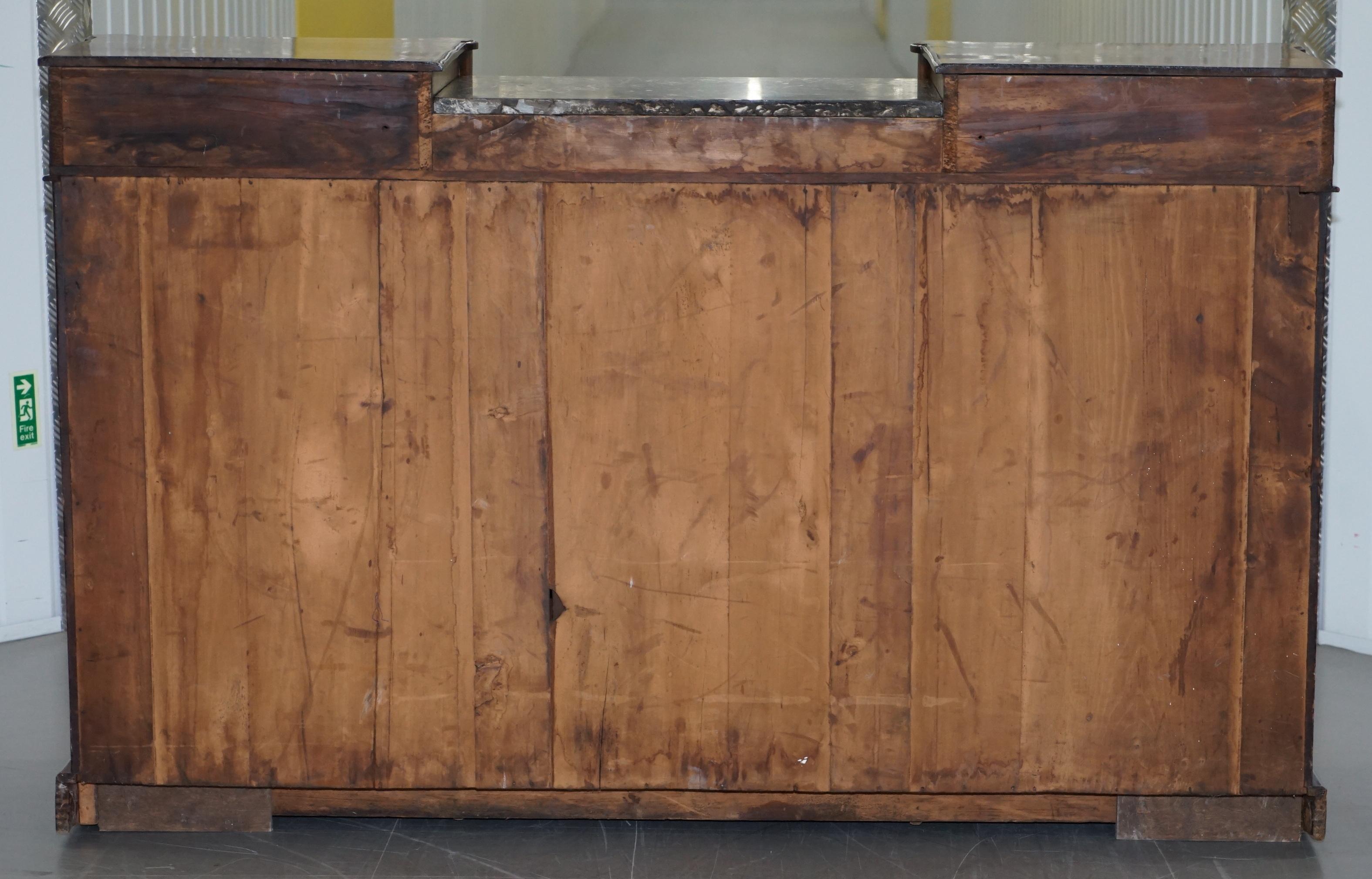 Lovely Victorian Walnut Marquetry Inlaid Credenza Sideboard Marble Top Mirrored For Sale 8