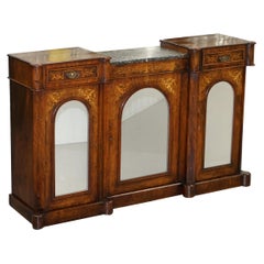 Lovely Victorian Walnut Marquetry Inlaid Credenza Sideboard Marble Top Mirrored