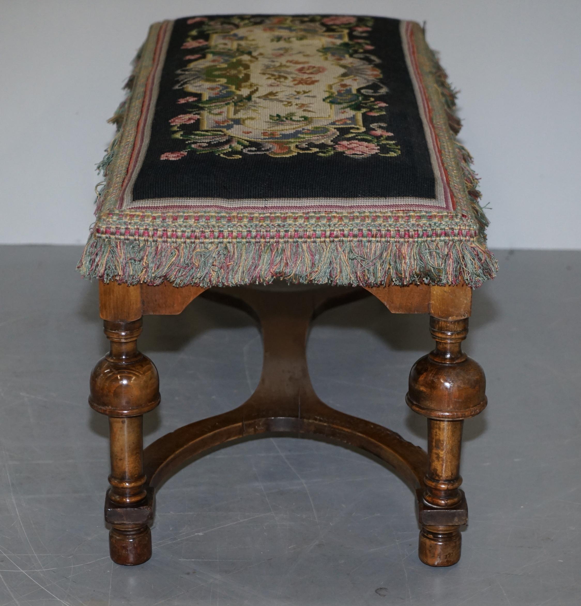 Lovely Victorian William Mary Style Bench Ottoman Footstool Lovely Carved Frame 4