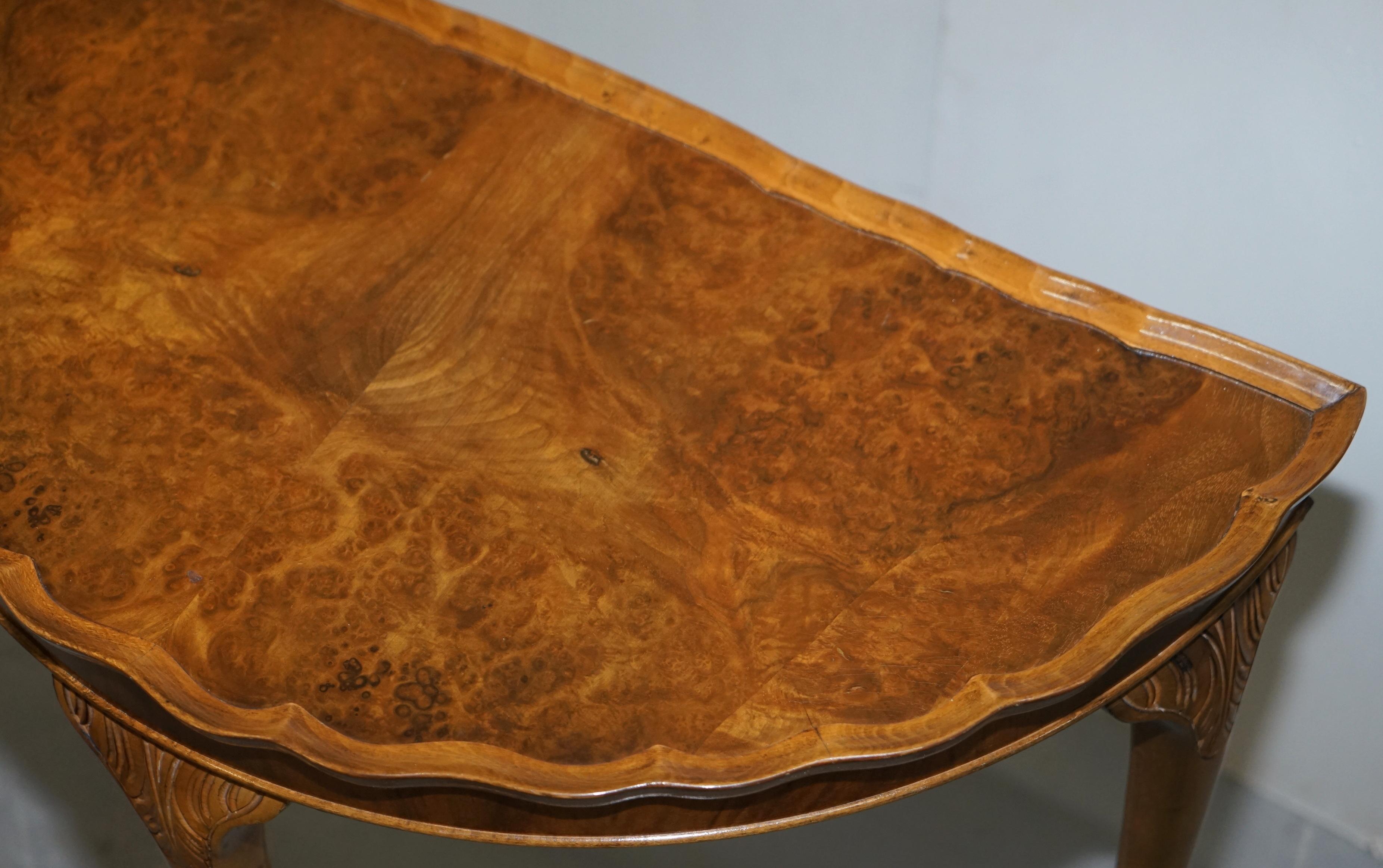 Hand-Crafted Lovely Vintage Art Deco Style Burr Walnut Demi Lune Half Moon Console Side Table