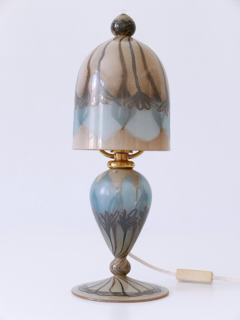 Vintage glass Egg Lamp, made in Holland, Desk Light, Table lamp, white  glass Shade, Dutch design, 1980s, murano glass style