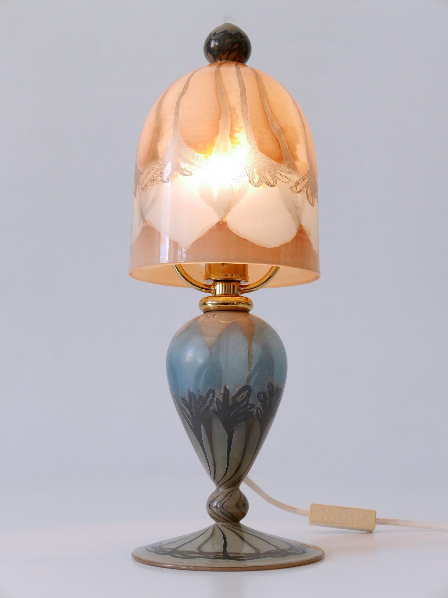 Brass Lovely Vintage Art Glass Table Lamp by Vera Walther Germany 1980s For Sale