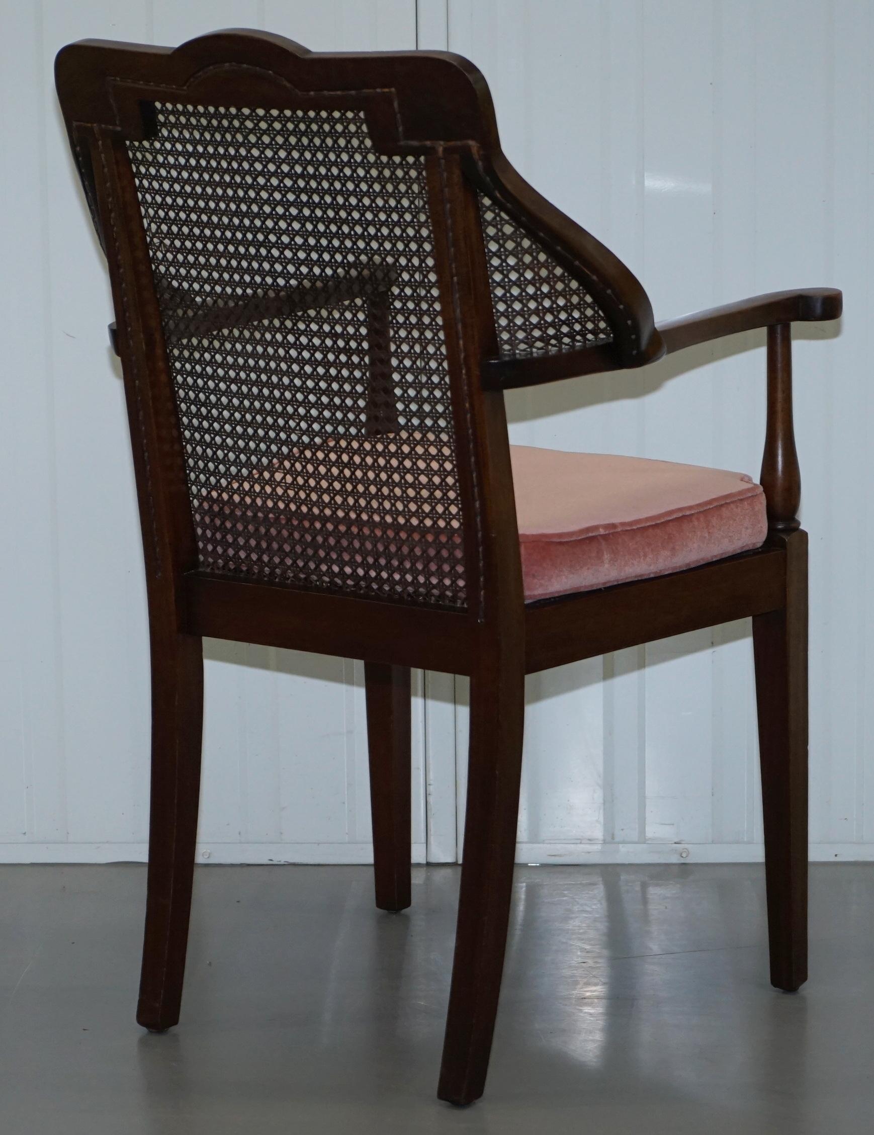 Lovely Vintage Berger Mahogany Carved Wood Rattan Armchair with Velour Cushion 8