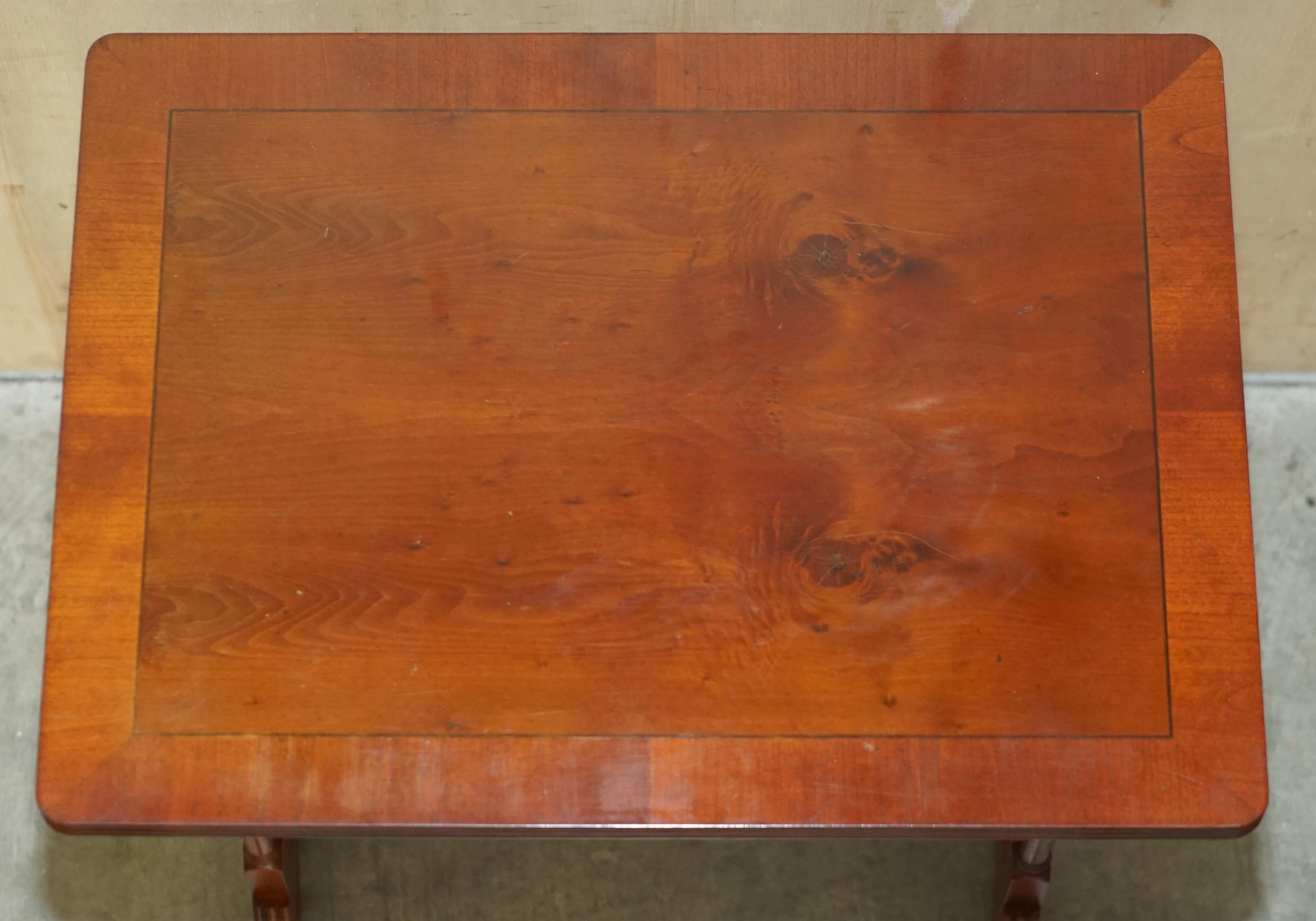 Hand-Crafted Lovely Vintage Bevan Funnell Burr Yew Wood Nest of Tables Chippendale Famboo For Sale