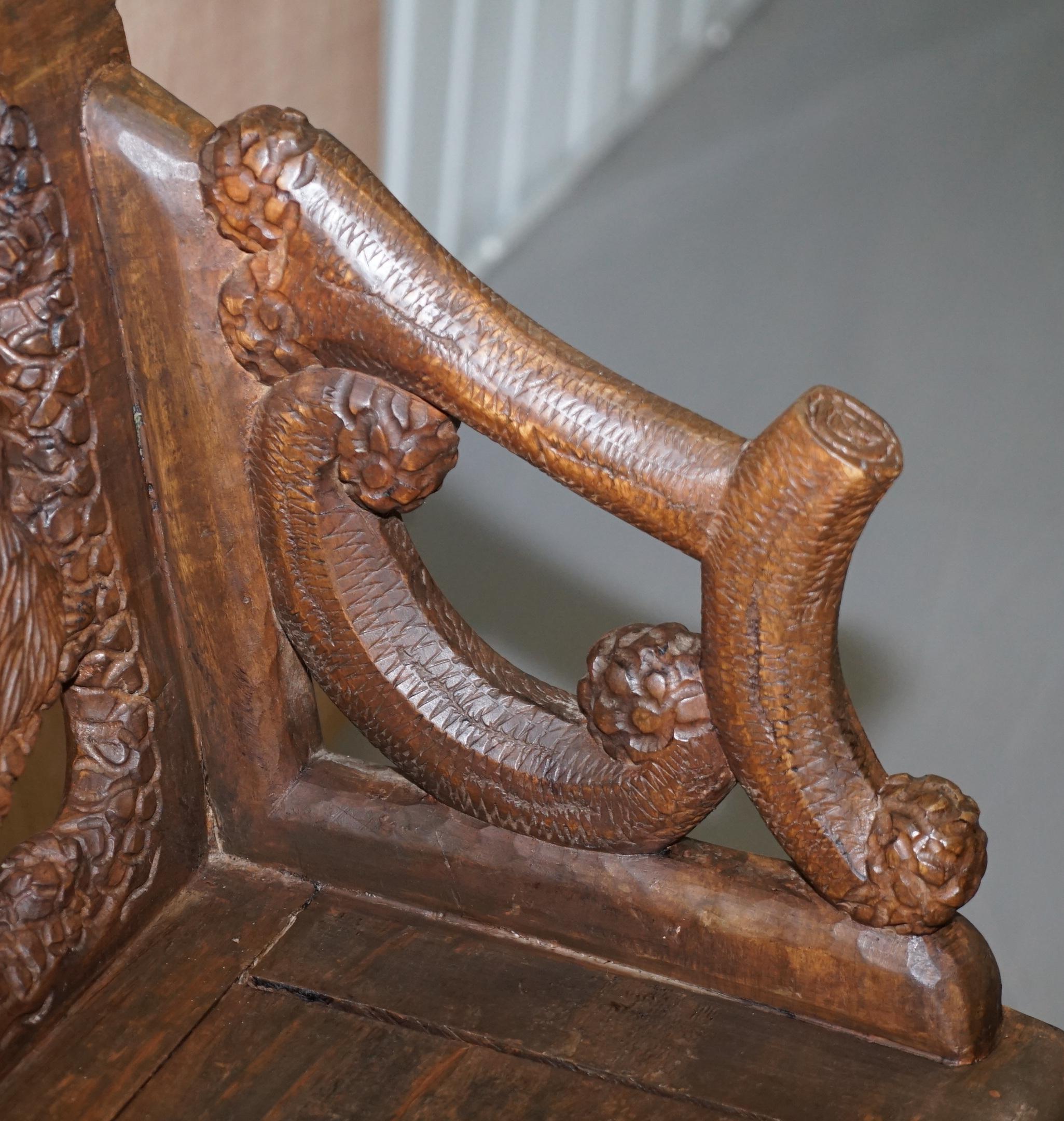 Lovely Vintage Black Forest Wood Bear Bench with Internal Storage Part of Suite 2