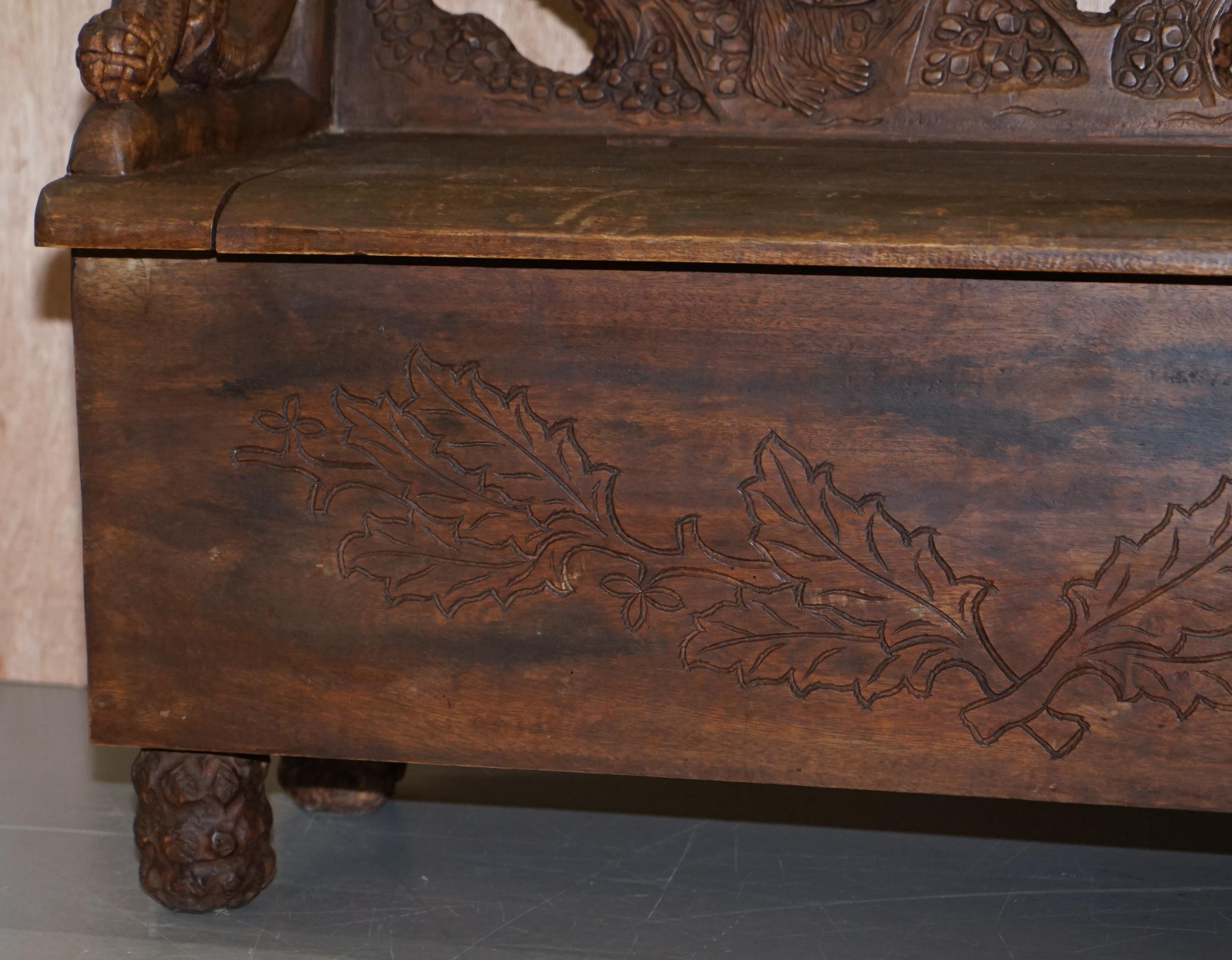Lovely Vintage Black Forest Wood Bear Bench with Internal Storage Part of Suite 4