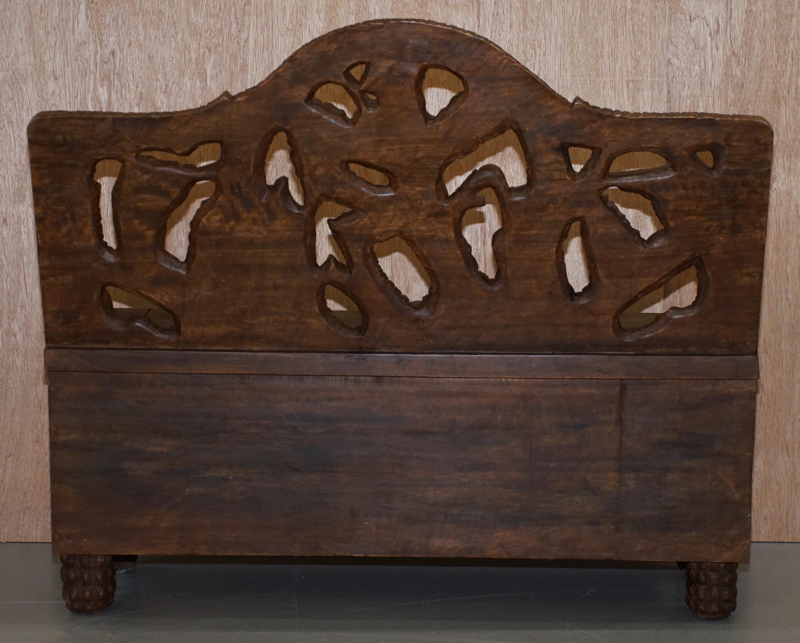 Lovely Vintage Black Forest Wood Bear Bench with Internal Storage Part of Suite 8