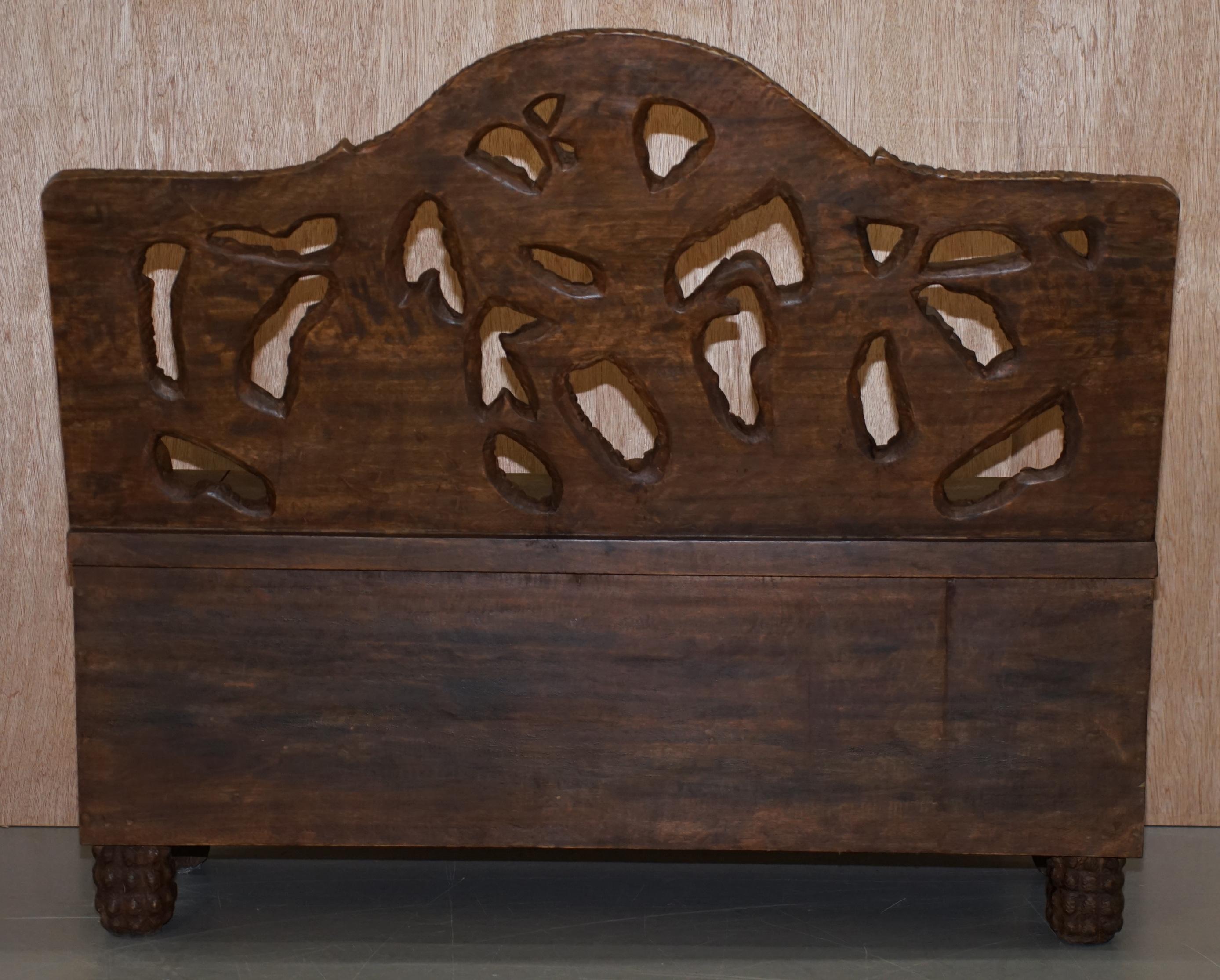 Lovely Vintage Black Forest Wood Bear Bench with Internal Storage Part of Suite 7