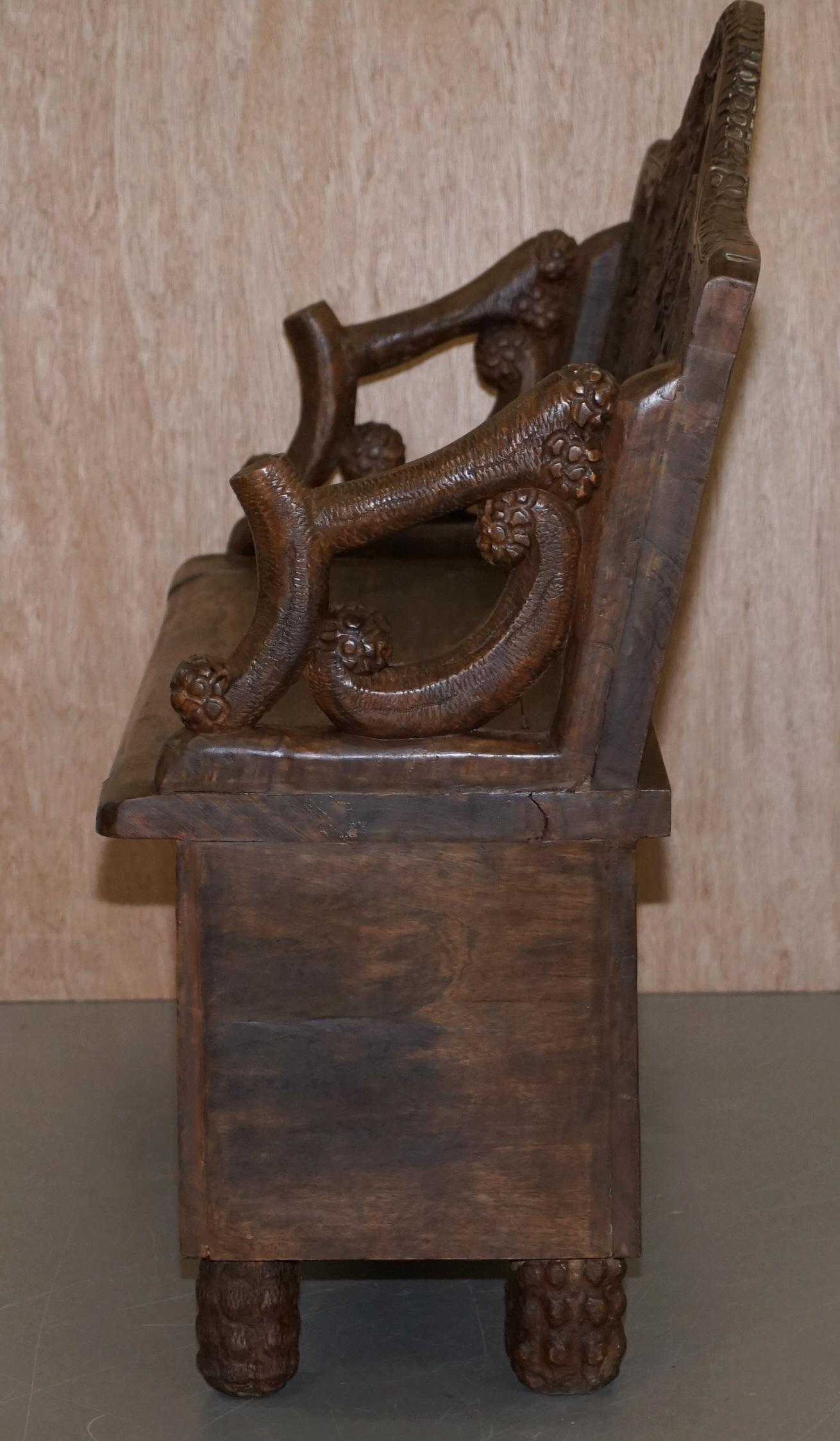 Lovely Vintage Black Forest Wood Bear Bench with Internal Storage Part of Suite 8