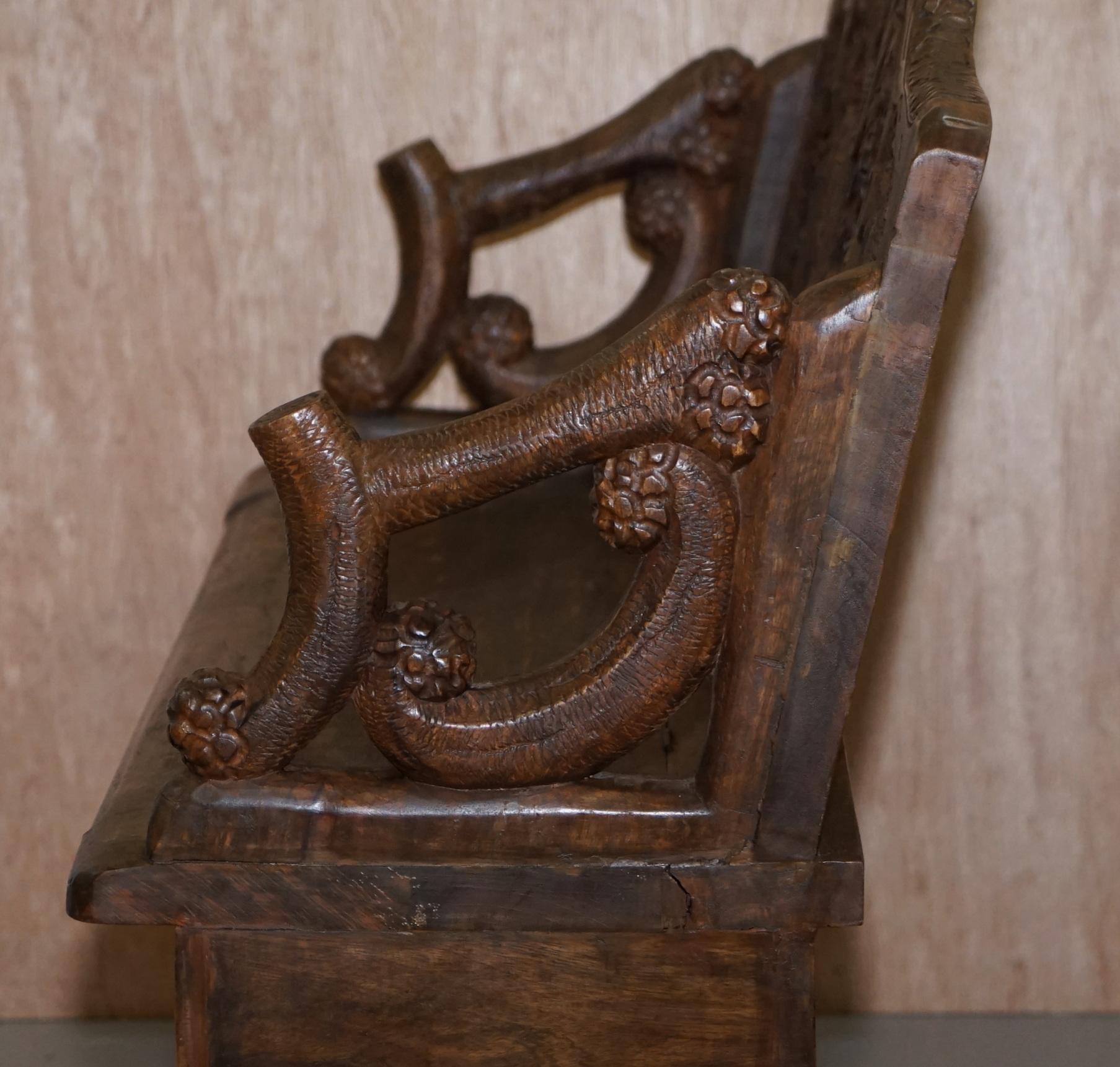 Lovely Vintage Black Forest Wood Bear Bench with Internal Storage Part of Suite 9