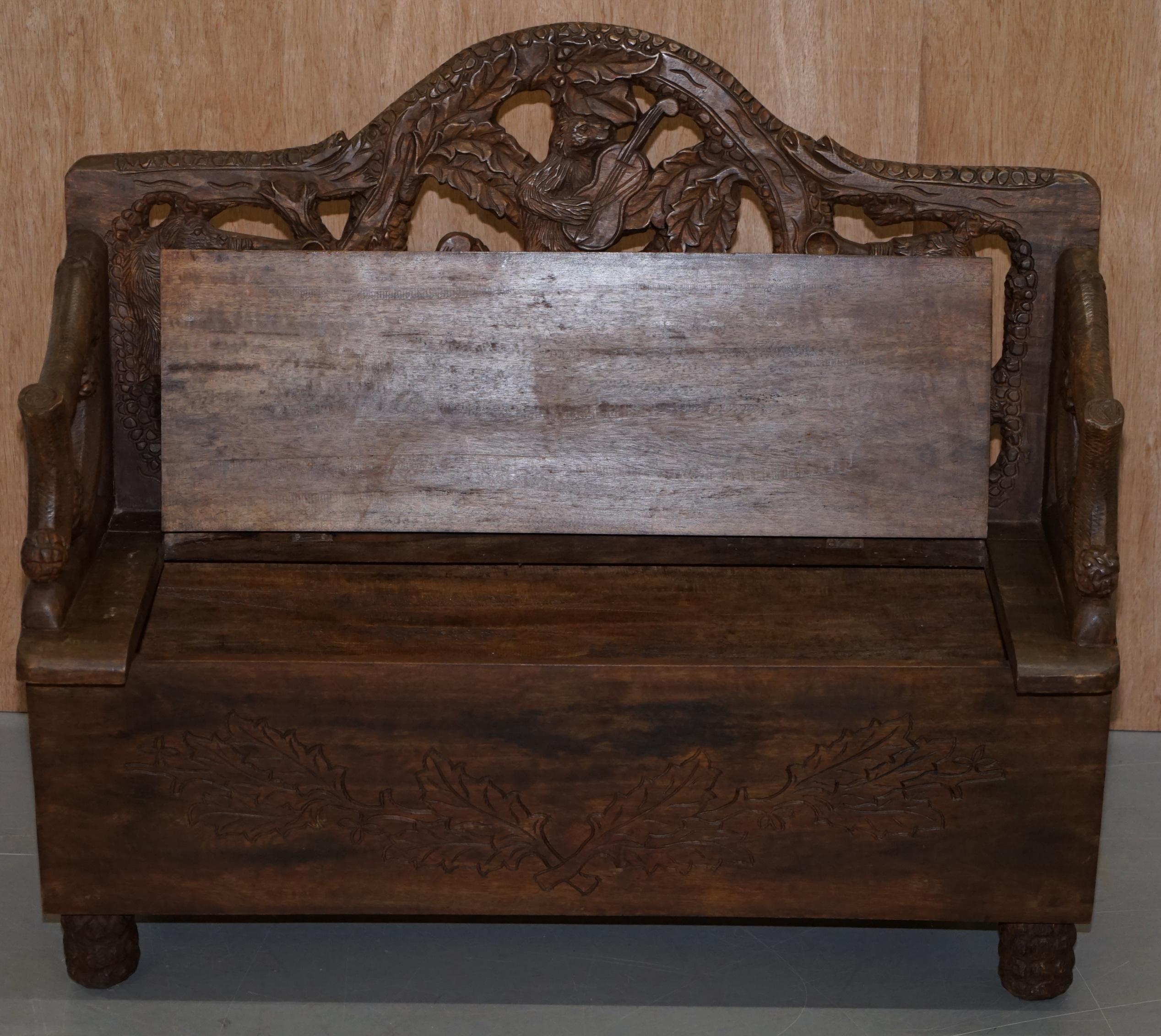 Lovely Vintage Black Forest Wood Bear Bench with Internal Storage Part of Suite 10