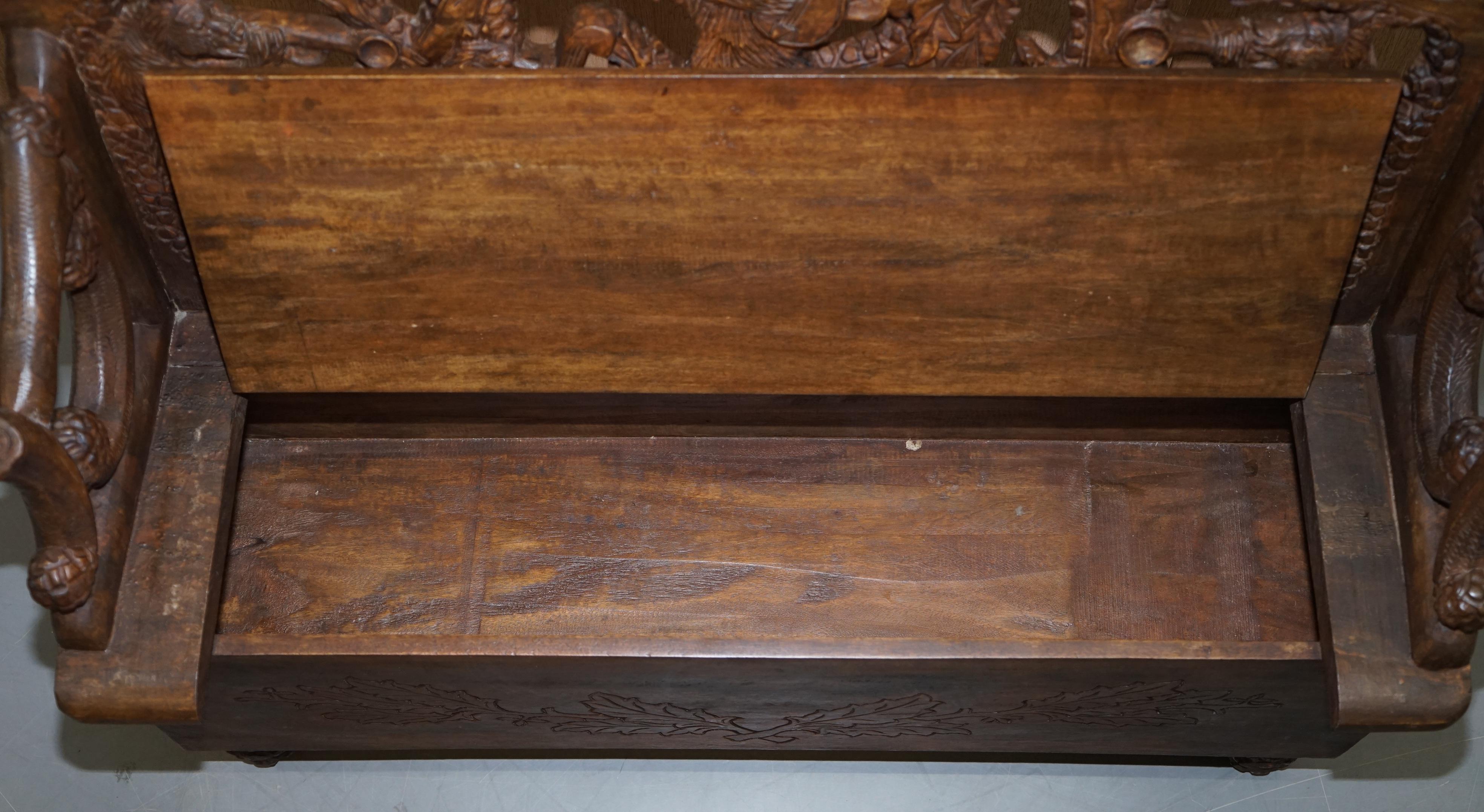 Lovely Vintage Black Forest Wood Bear Bench with Internal Storage Part of Suite 11