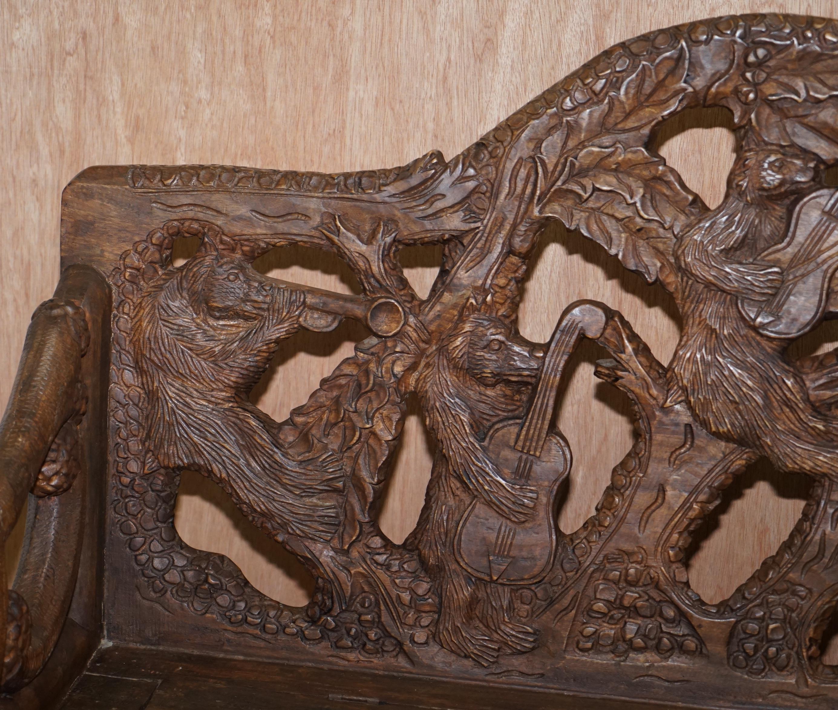 German Lovely Vintage Black Forest Wood Bear Bench with Internal Storage Part of Suite