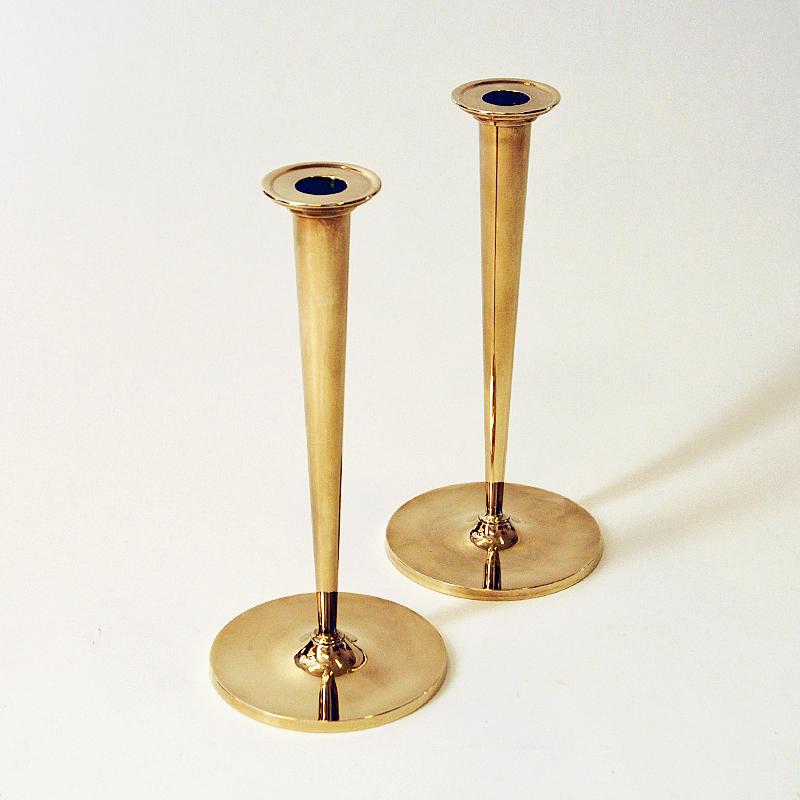 Scandinavian Modern Lovely Vintage Brass Candleholder Pair by Arthur Pe, Kolbäck, Sweden, 1960s