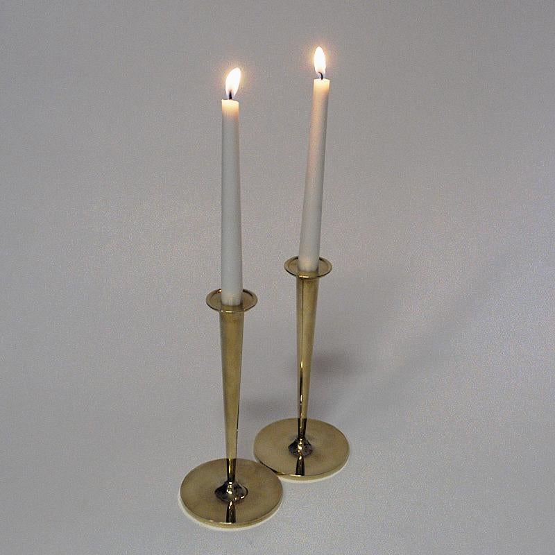 Polished Lovely Vintage Brass Candleholder Pair by Arthur Pe, Kolbäck, Sweden, 1960s