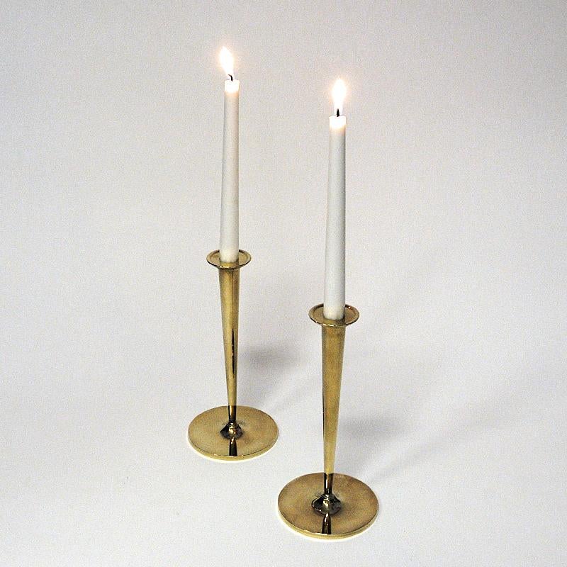 Lovely Vintage Brass Candleholder Pair by Arthur Pe, Kolbäck, Sweden, 1960s In Good Condition In Stockholm, SE