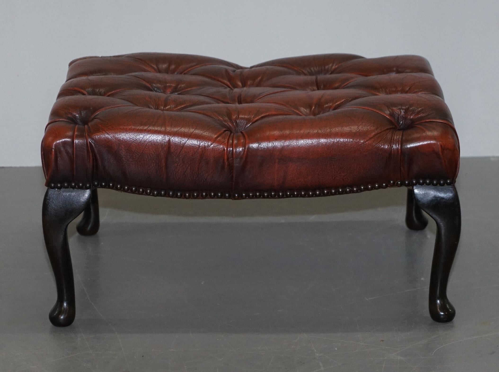 20th Century Lovely Vintage Brown Leather Large Chesterfield Tufted Two Person Footstool