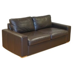 Lovely Used Brown Leather Two Seater Sofa-Bed