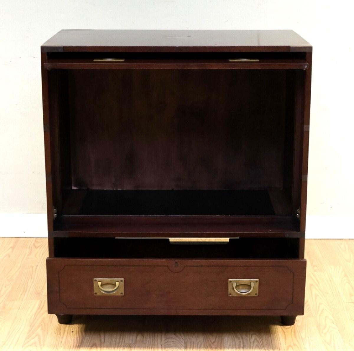 Campaign LOVELY Vintage BROWN Military CAMPAIGN TV Media STORAGE CABiNET FALSE DRAWERS For Sale